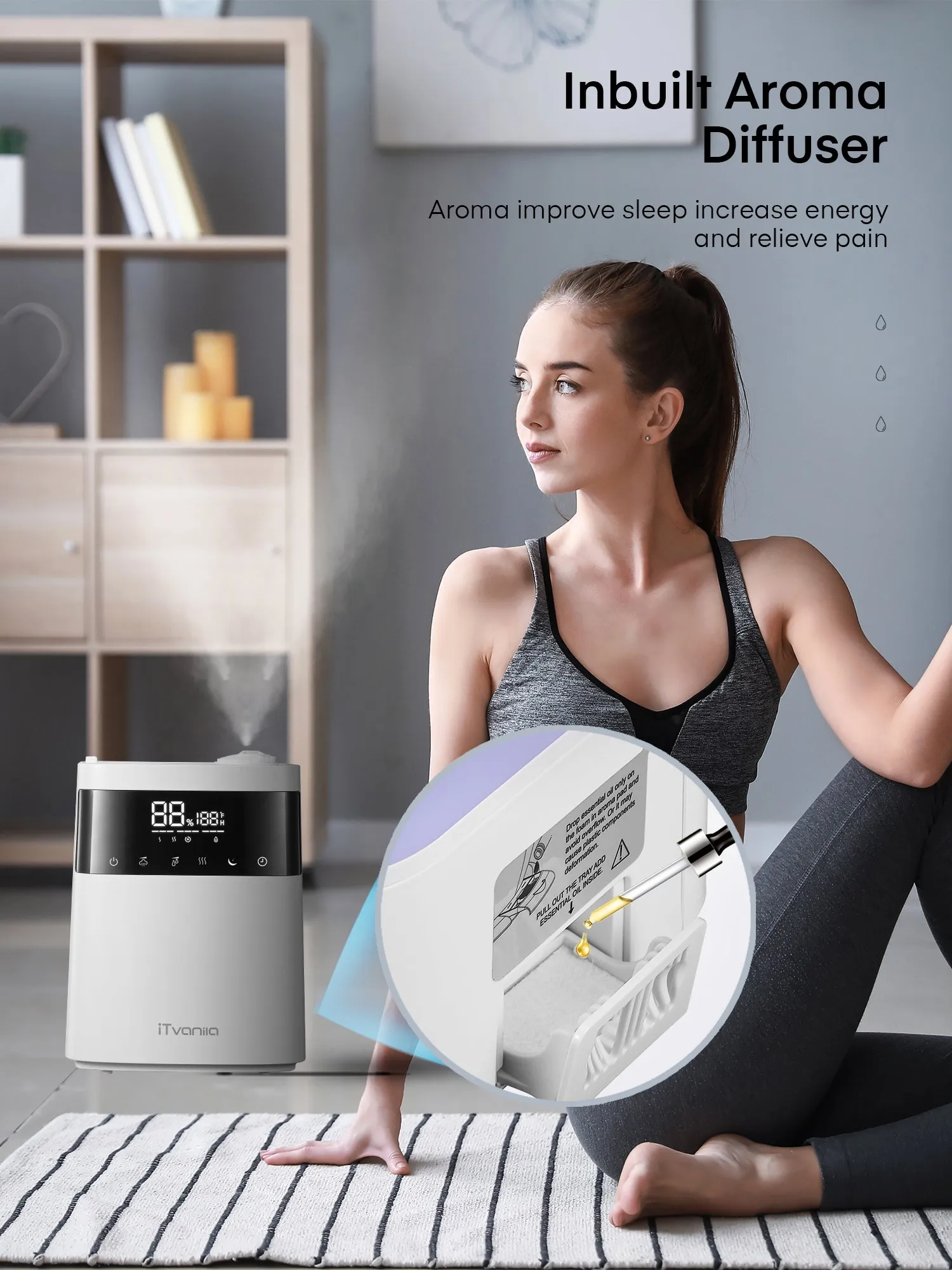 Humidifiers, 5.5L Top Fill Cool and Warm Mist Humidifier Essential Oil Built-in Humidity Sensor, with Timer, Last up to 55 Hours for Baby Room and Office (White)