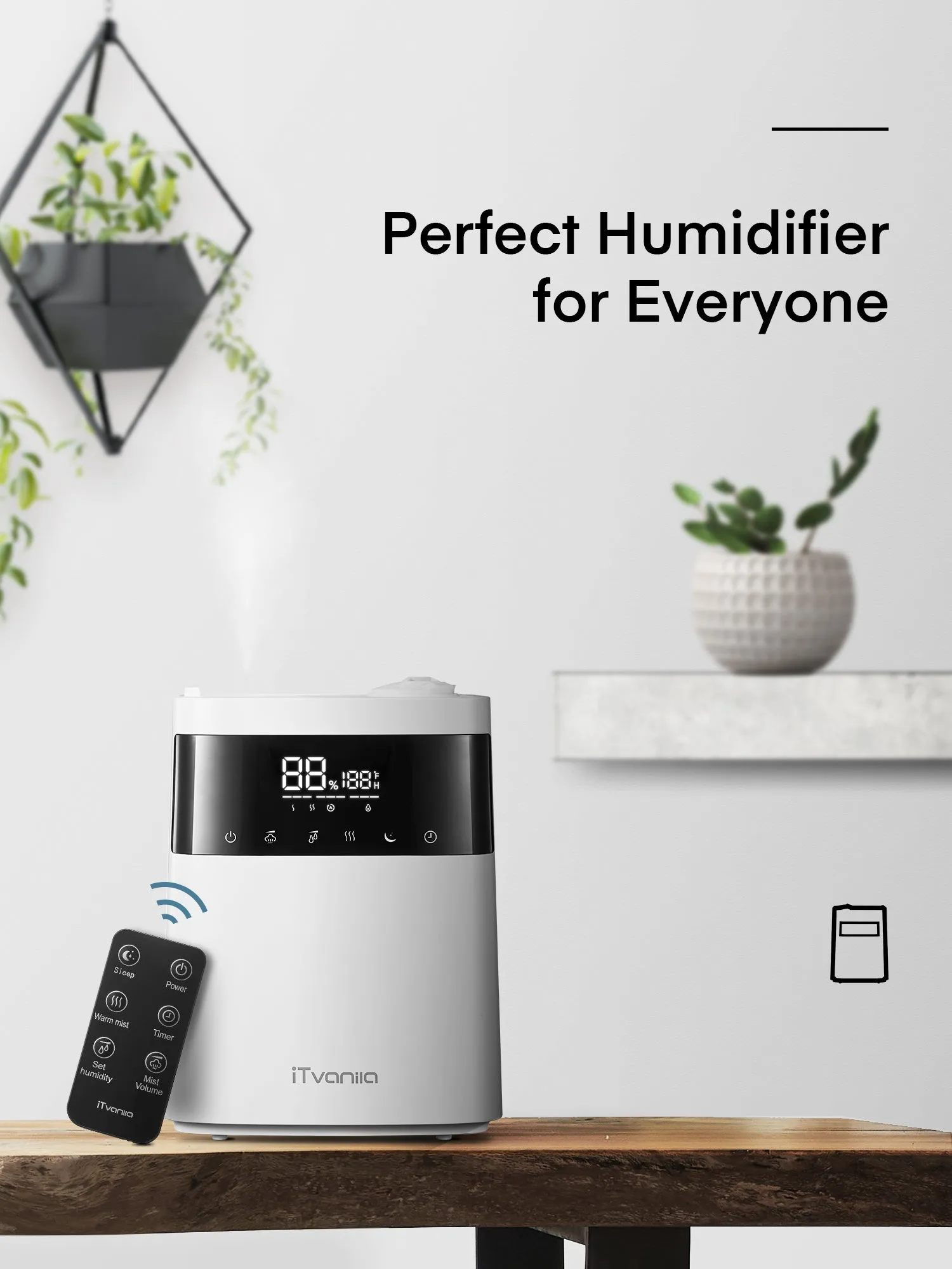 Humidifiers, 5.5L Top Fill Cool and Warm Mist Humidifier Essential Oil Built-in Humidity Sensor, with Timer, Last up to 55 Hours for Baby Room and Office (White)