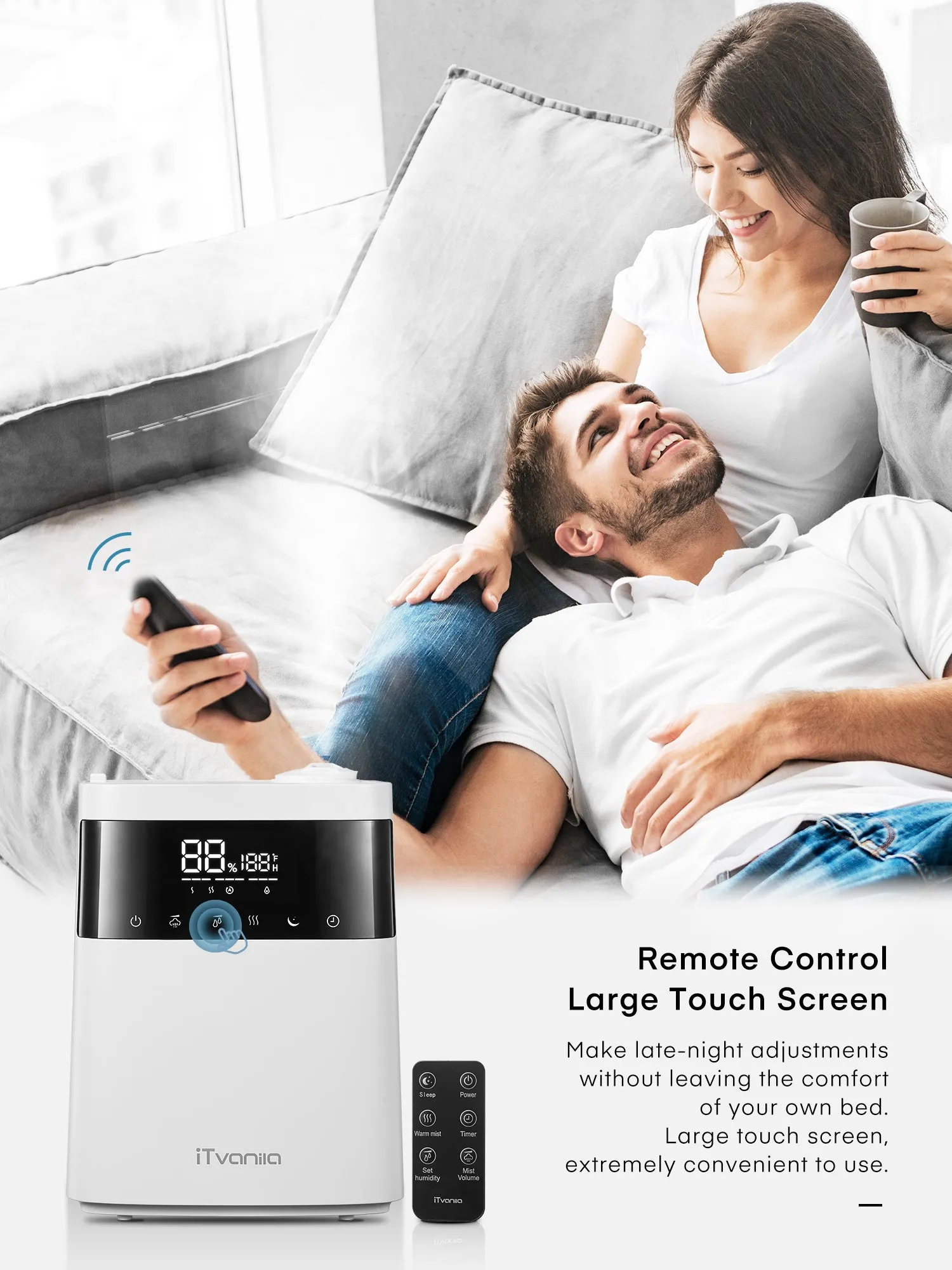 Humidifiers, 5.5L Top Fill Cool and Warm Mist Humidifier Essential Oil Built-in Humidity Sensor, with Timer, Last up to 55 Hours for Baby Room and Office (White)