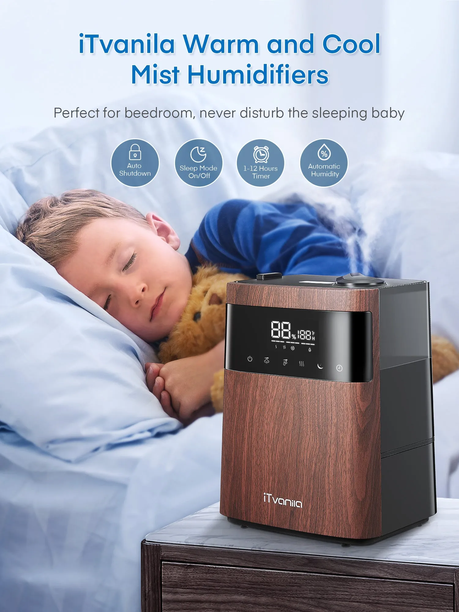 Humidifiers, 5.5L Top Fill Cool and Warm Mist Humidifier with Essential Oil Built-in Humidity Sensor, Humidifiers with Timer Setting Last up to 55 Hours  (Wood Grain)