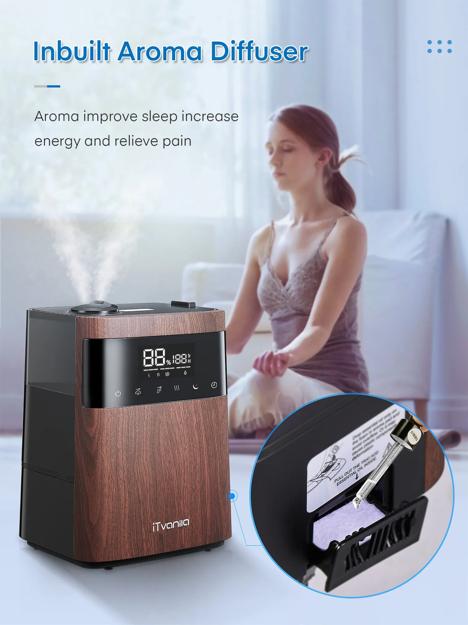 Humidifiers, 5.5L Top Fill Cool and Warm Mist Humidifier with Essential Oil Built-in Humidity Sensor, Humidifiers with Timer Setting Last up to 55 Hours  (Wood Grain)