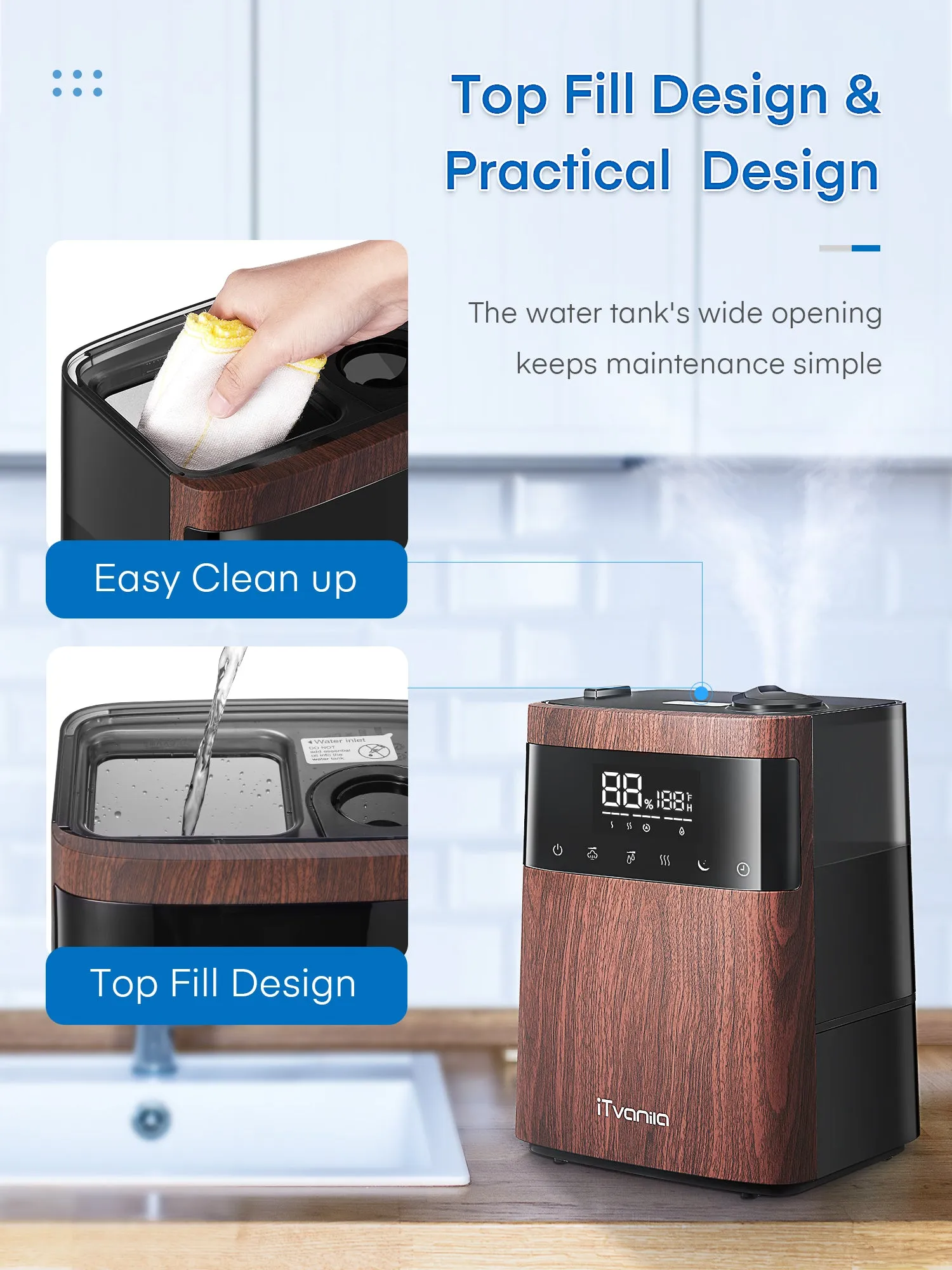 Humidifiers, 5.5L Top Fill Cool and Warm Mist Humidifier with Essential Oil Built-in Humidity Sensor, Humidifiers with Timer Setting Last up to 55 Hours  (Wood Grain)