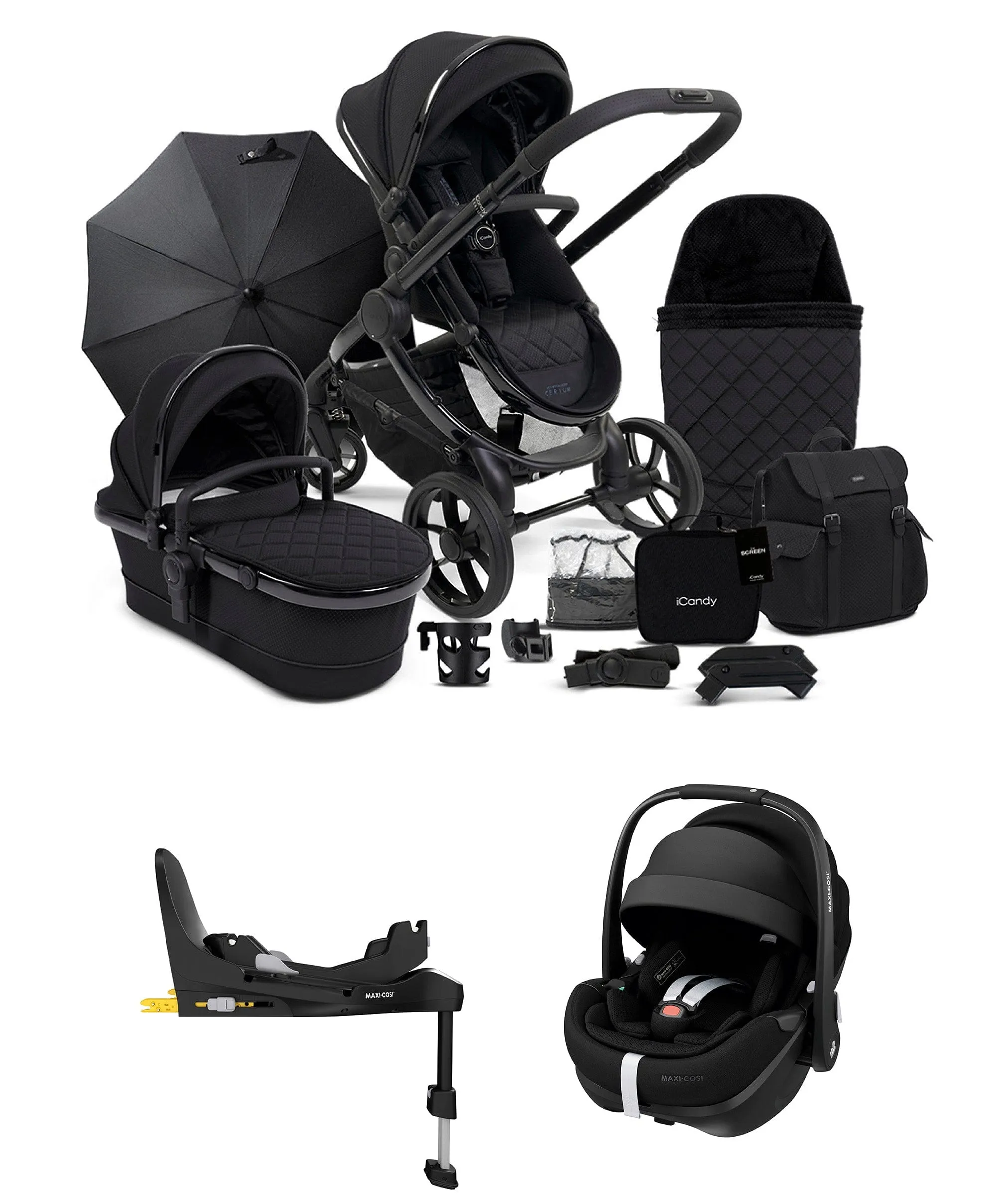 iCandy Designer Collection Cerium Pushchair Bundle with Maxi-Cosi Pebble 360 Pro&sup2; Car Seat – Black