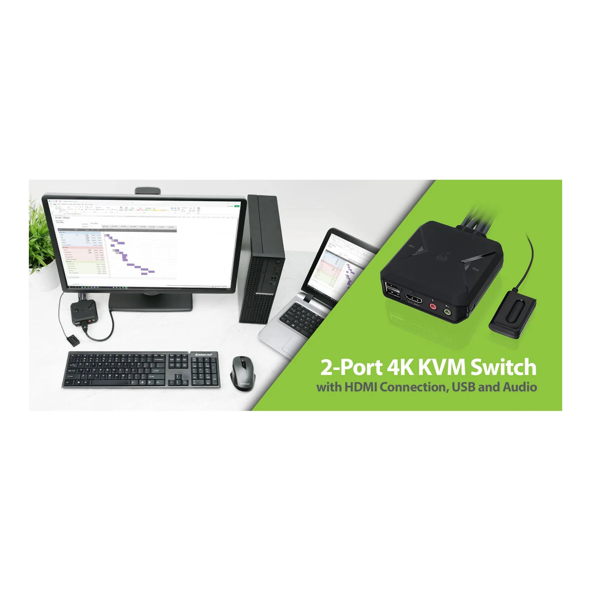 IOGEAR GCS92HU 2-Port 4K KVM Switch with HDMI USB and Audio Connections