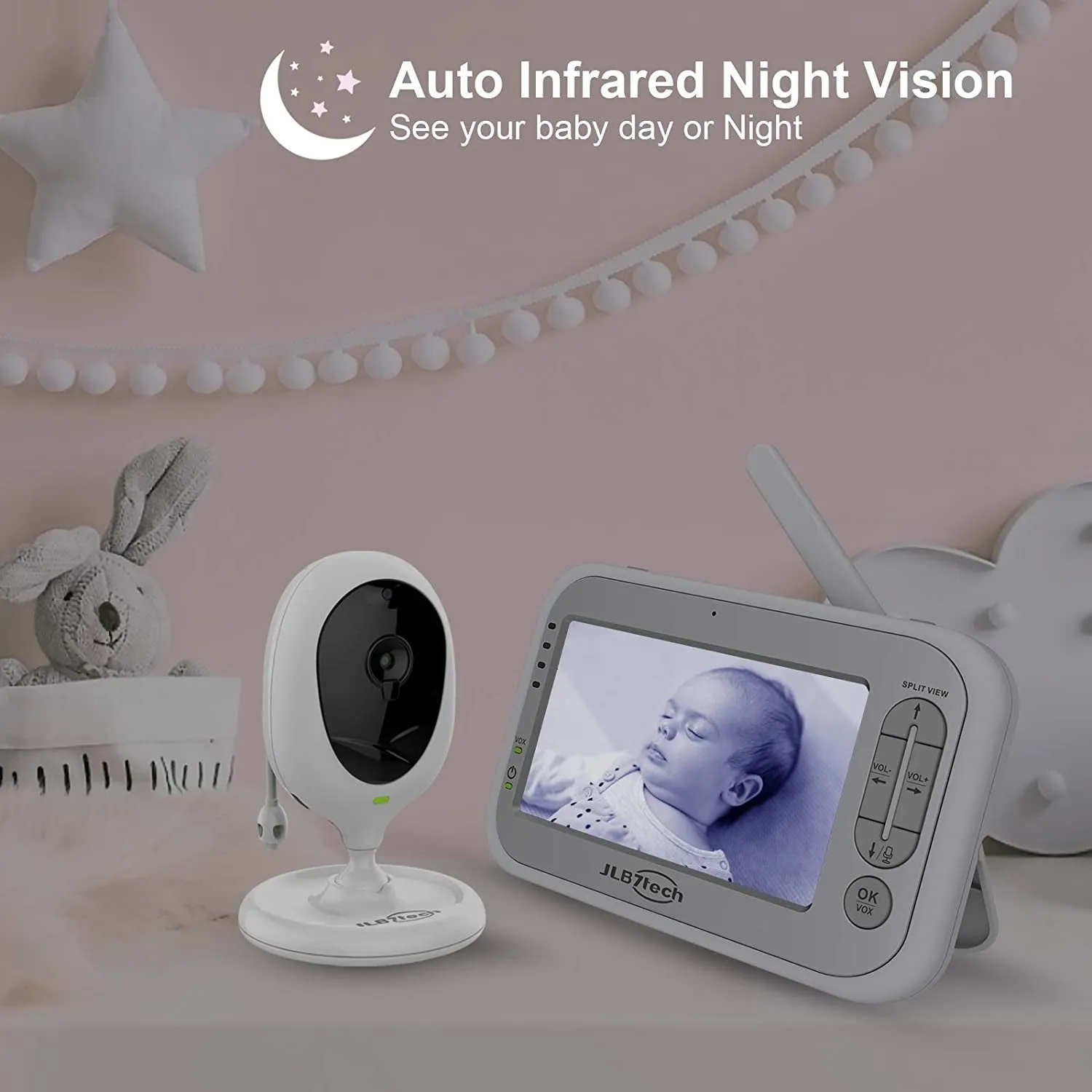 JLB7tech 5" Split Screen Video Baby Monitor