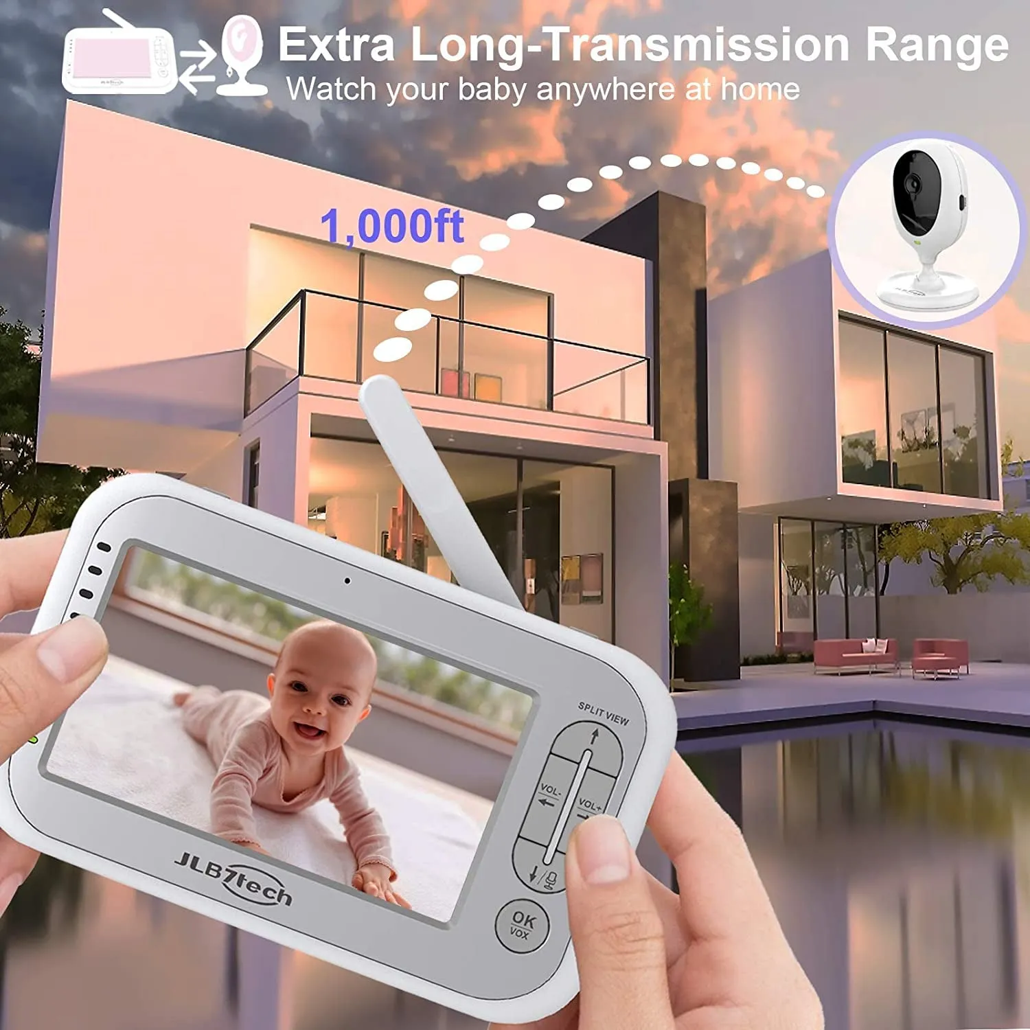 JLB7tech 5" Split Screen Video Baby Monitor