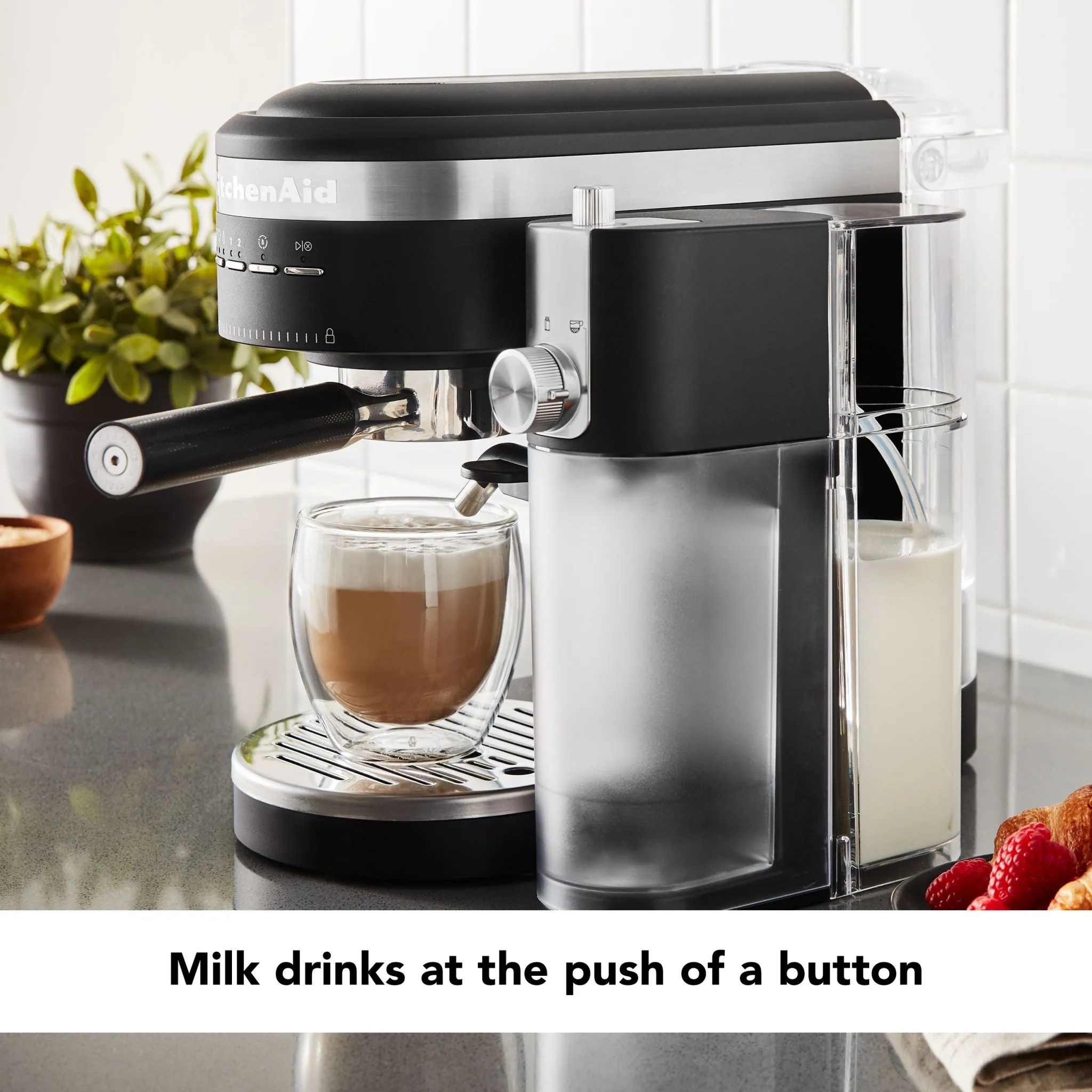 KitchenAid Semi-Auto Espresso Mach w/Auto Milk Frother Attach (KES6404BM) - Matte Black
