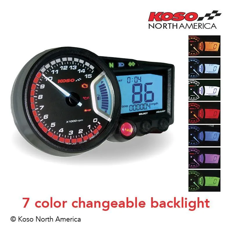 Koso GP Style RX-2 Black Panel Multi-Function Gauge