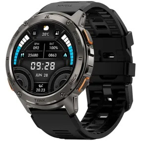 Kospet Tank T3 Smart Watch Black Zinc Alloy Case With Black Silicone Strap