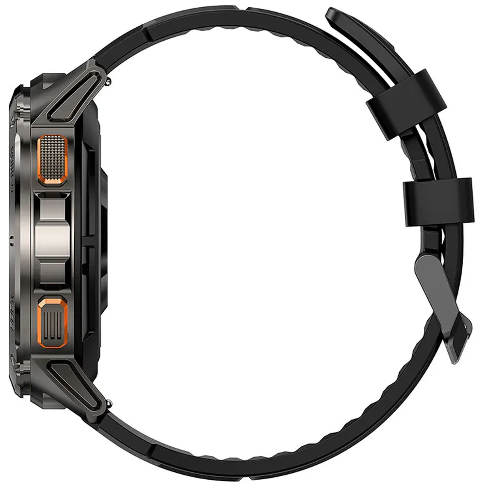 Kospet Tank T3 Smart Watch Black Zinc Alloy Case With Black Silicone Strap