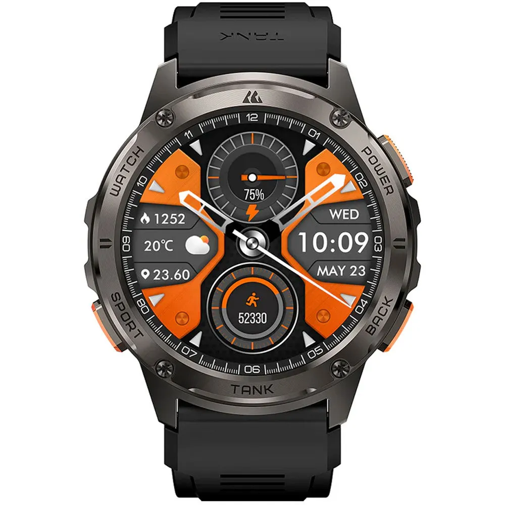 Kospet Tank T3 Smart Watch Black Zinc Alloy Case With Black Silicone Strap