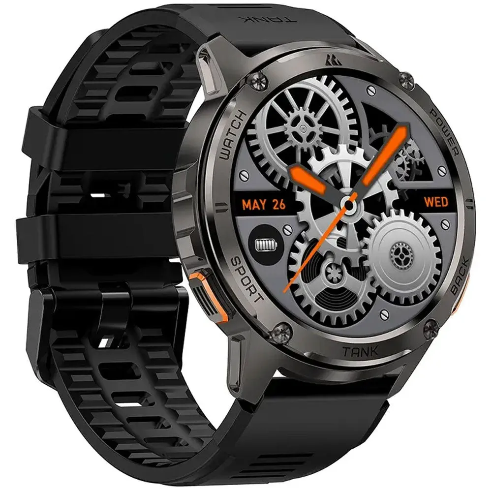 Kospet Tank T3 Smart Watch Black Zinc Alloy Case With Black Silicone Strap