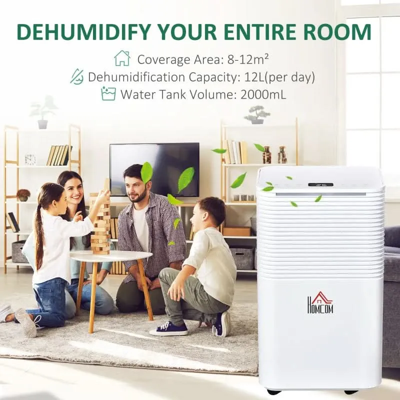 Maplin Plus 12L/Day 2000ML Portable Quiet Dehumidifier with 3 Modes