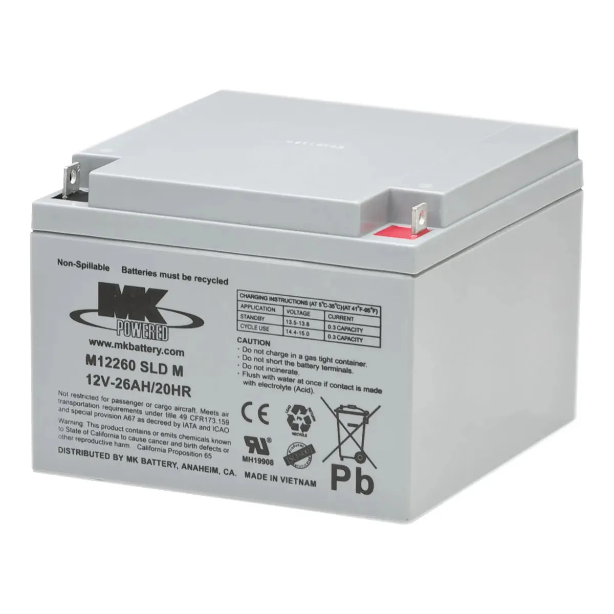 MK 12V 26AH Sealed Lead Acid Battery for Power Chairs and Mobility Scooters | M12260 SLD M