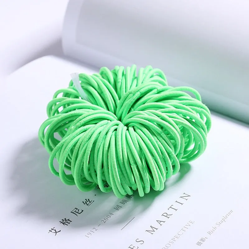 New 100PCS/Lot Girls Candy Colors Nylon 3CM Rubber Bands Children Safe Elastic Hair Bands Ponytail Holder Kids Hair Accessories