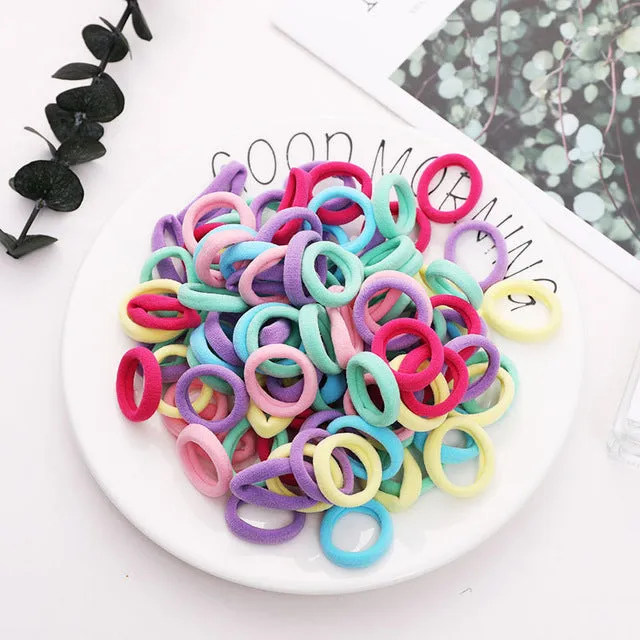 New 100PCS/Lot Girls Candy Colors Nylon 3CM Rubber Bands Children Safe Elastic Hair Bands Ponytail Holder Kids Hair Accessories