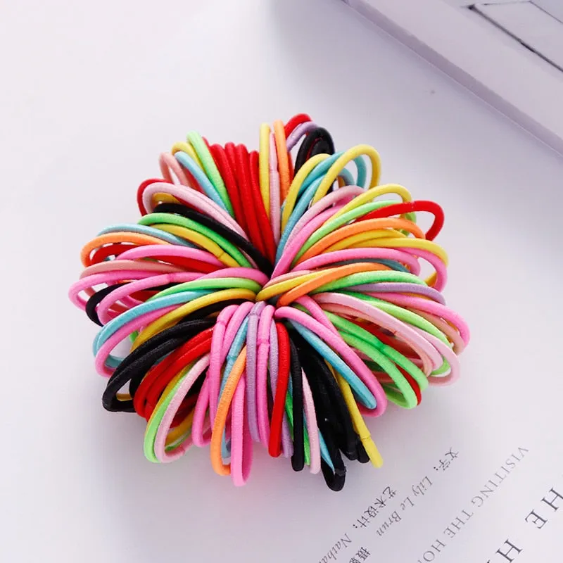 New 100PCS/Lot Girls Candy Colors Nylon 3CM Rubber Bands Children Safe Elastic Hair Bands Ponytail Holder Kids Hair Accessories