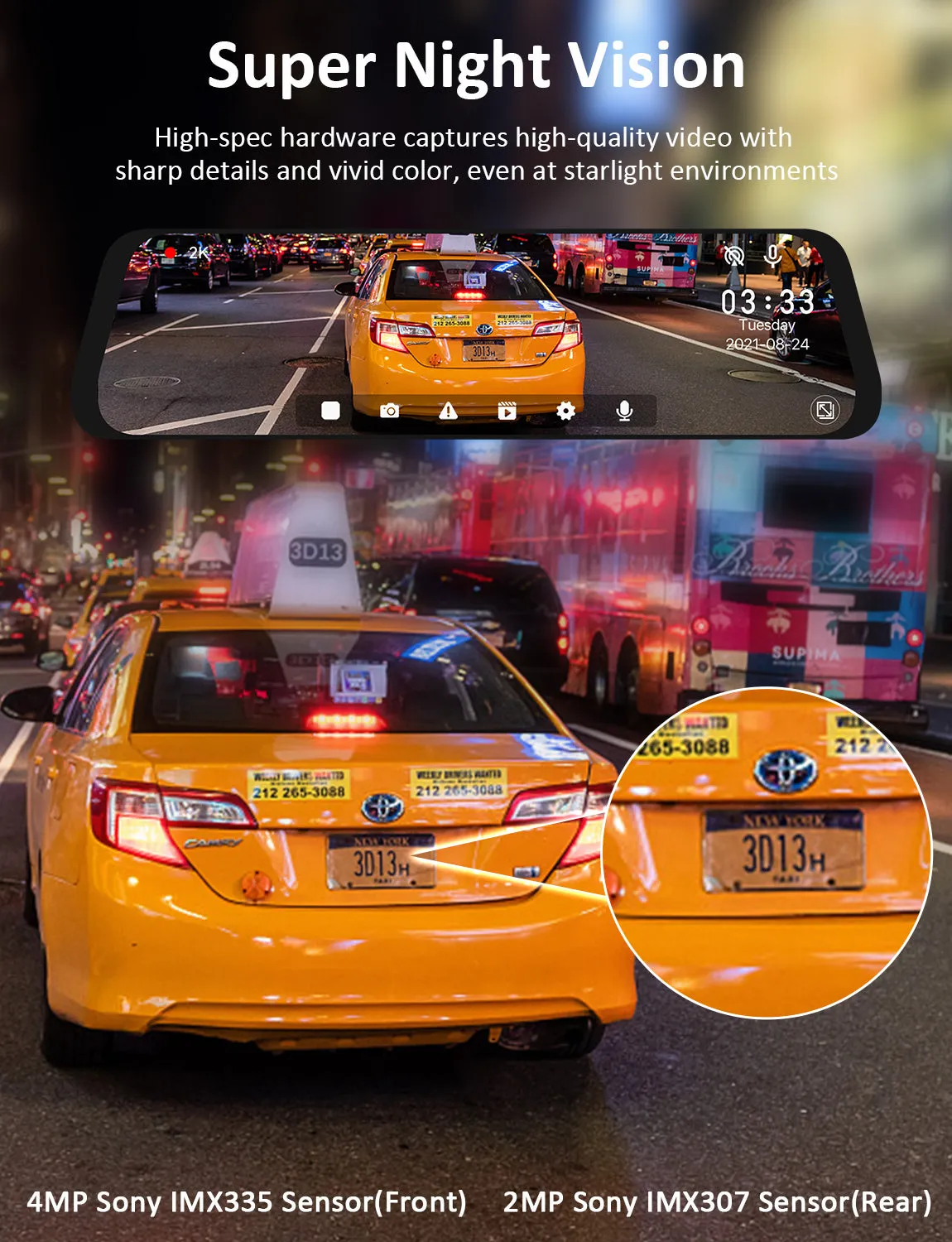 NexiGo D81 2.5K Mirror Dash Cam with Dual Sony Starvis Sensors