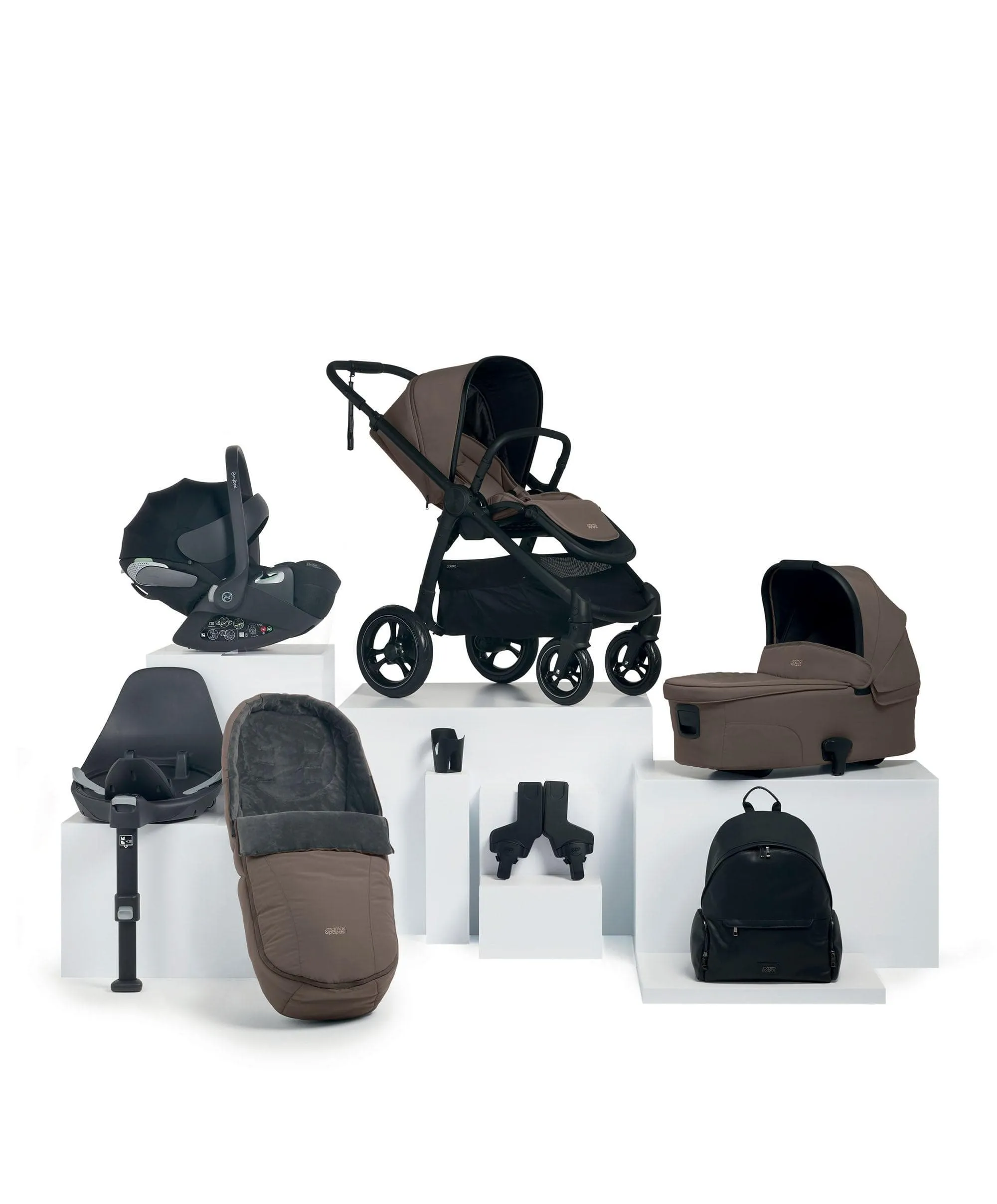 Ocarro Pushchair Bundle with Cybex Cloud T Car Seat (8 Pieces) - Café