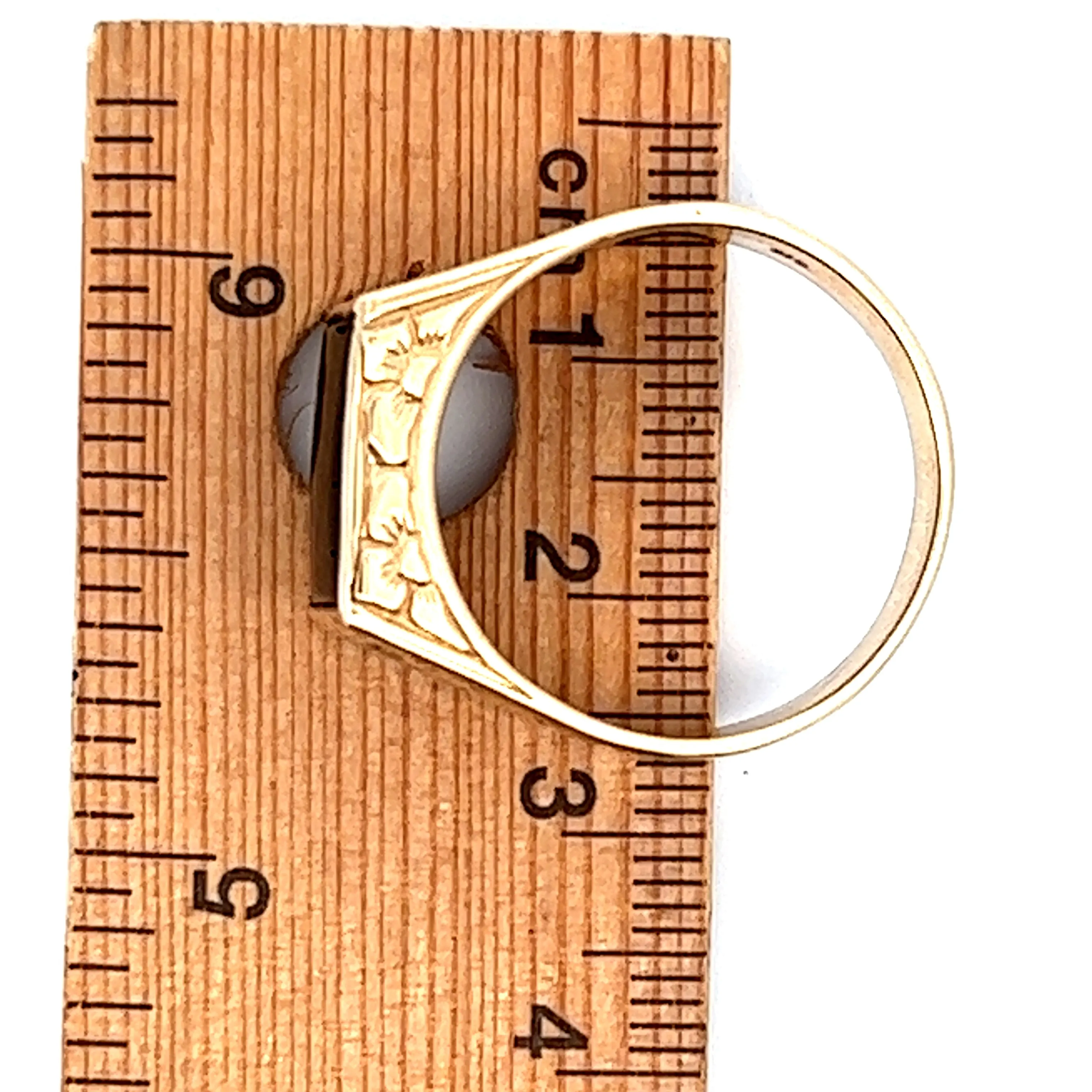 Onyx Yellow Gold Ring with Scroll Engraved Shoulders