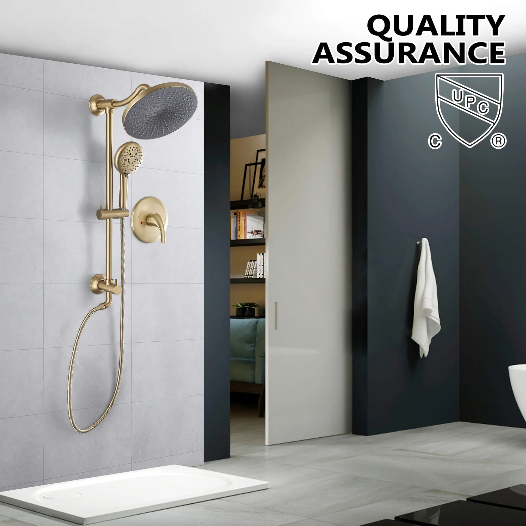 Rainfall Shower Faucet Set with 5-Setting Handheld Shower Included Rough-in Valve  JK0112