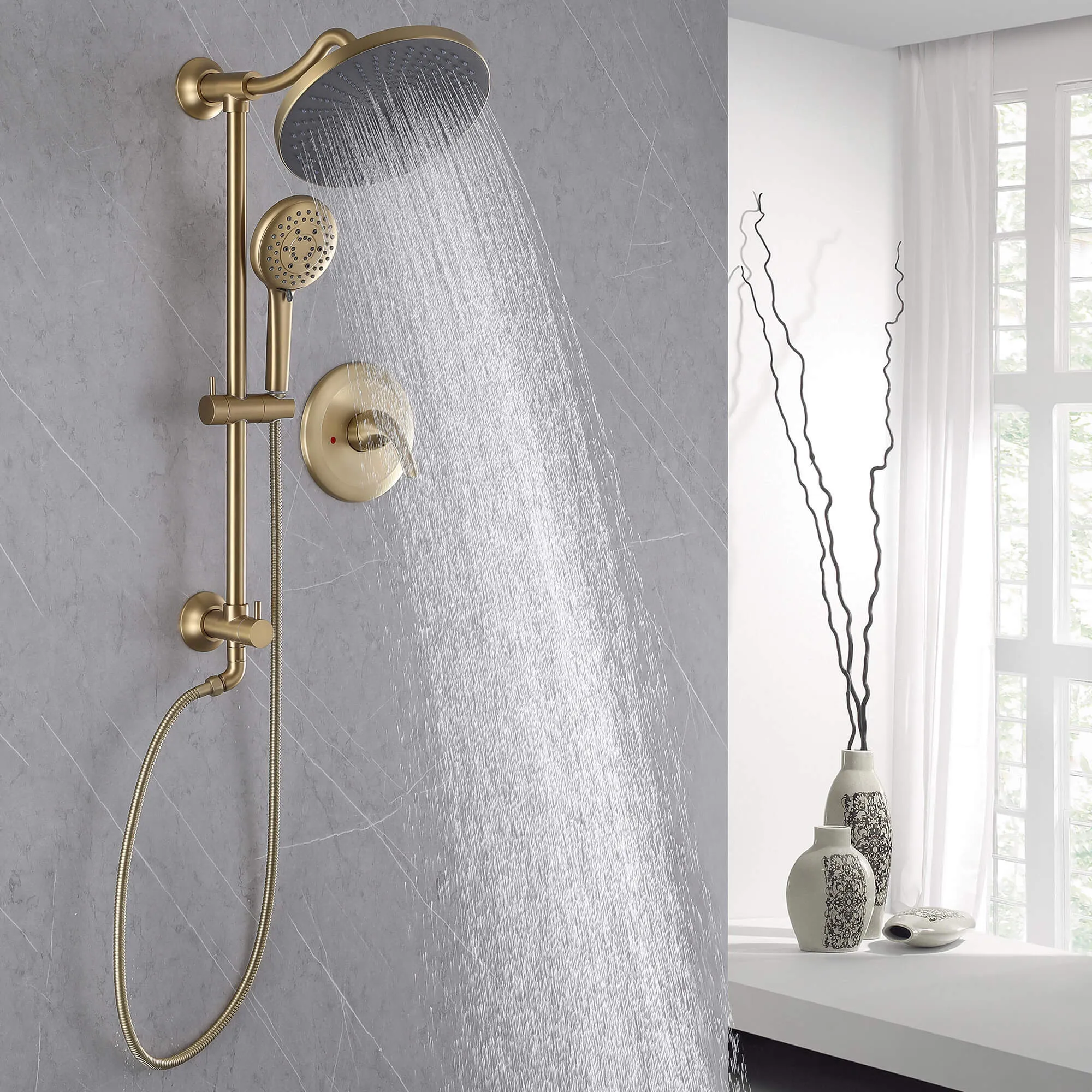 Rainfall Shower Faucet Set with 5-Setting Handheld Shower Included Rough-in Valve  JK0112
