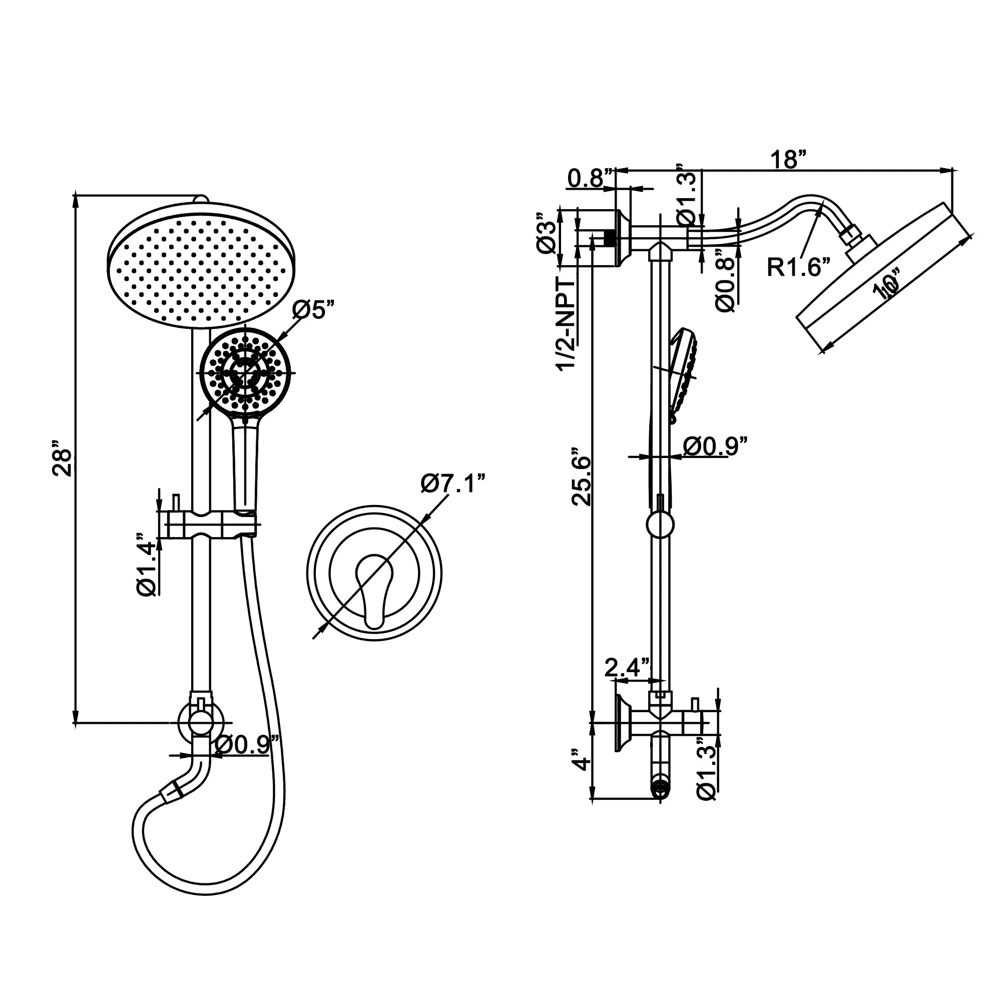 Rainfall Shower Faucet Set with 5-Setting Handheld Shower Included Rough-in Valve  JK0112