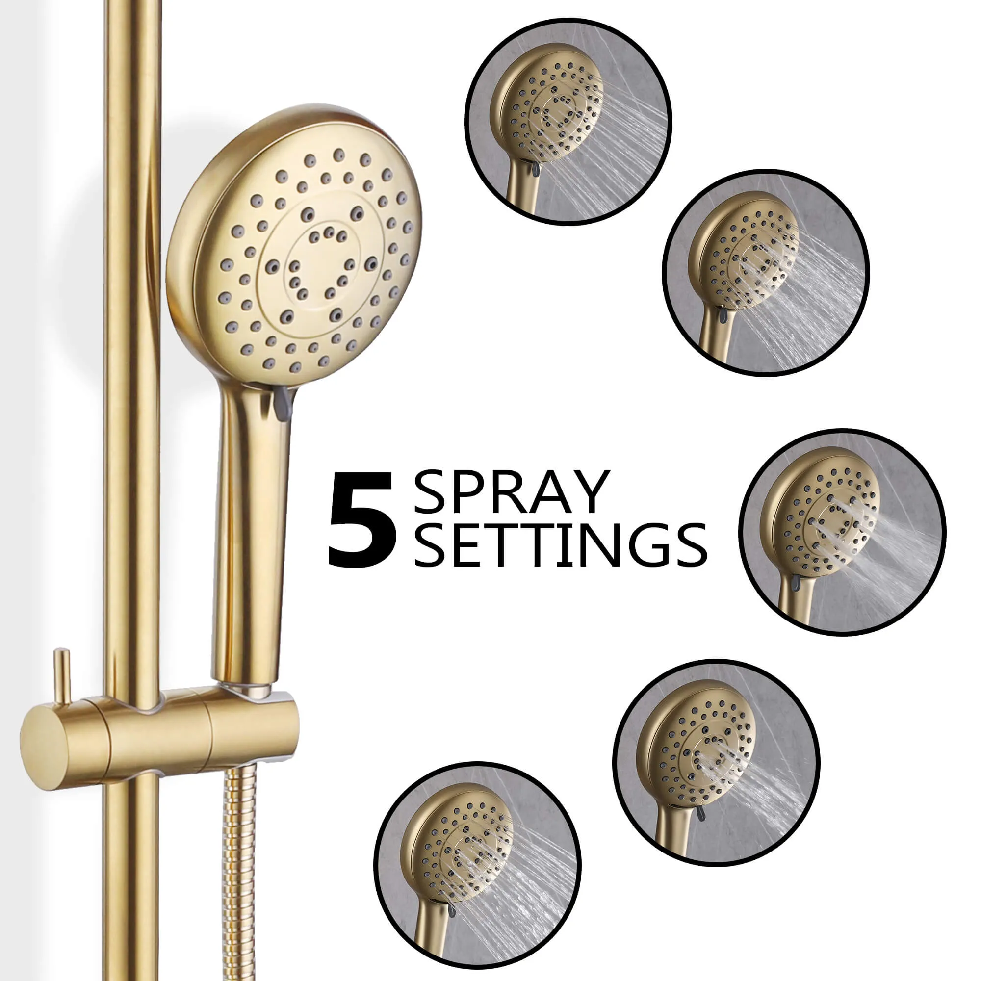 Rainfall Shower Faucet Set with 5-Setting Handheld Shower Included Rough-in Valve  JK0112