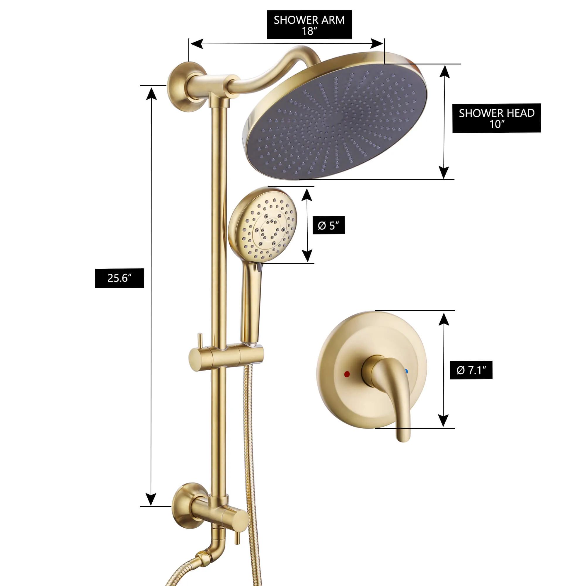 Rainfall Shower Faucet Set with 5-Setting Handheld Shower Included Rough-in Valve  JK0112