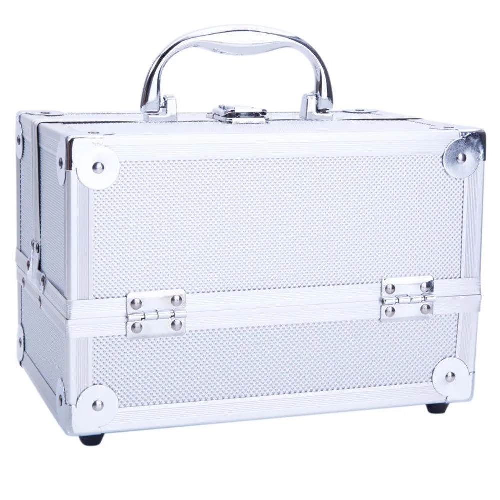 SHININGLOVE Portable Cosmetic Case Train Case Jewelry Box Organizer Silver