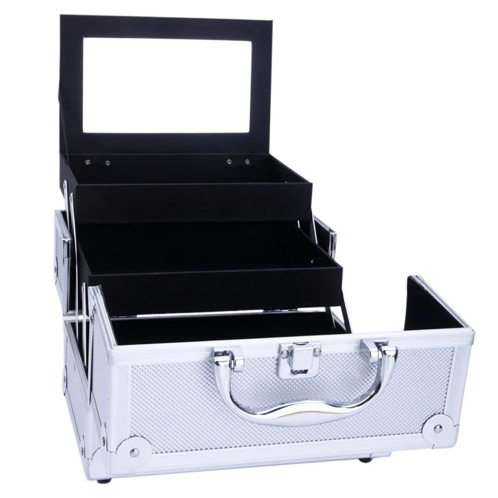 SHININGLOVE Portable Cosmetic Case Train Case Jewelry Box Organizer Silver