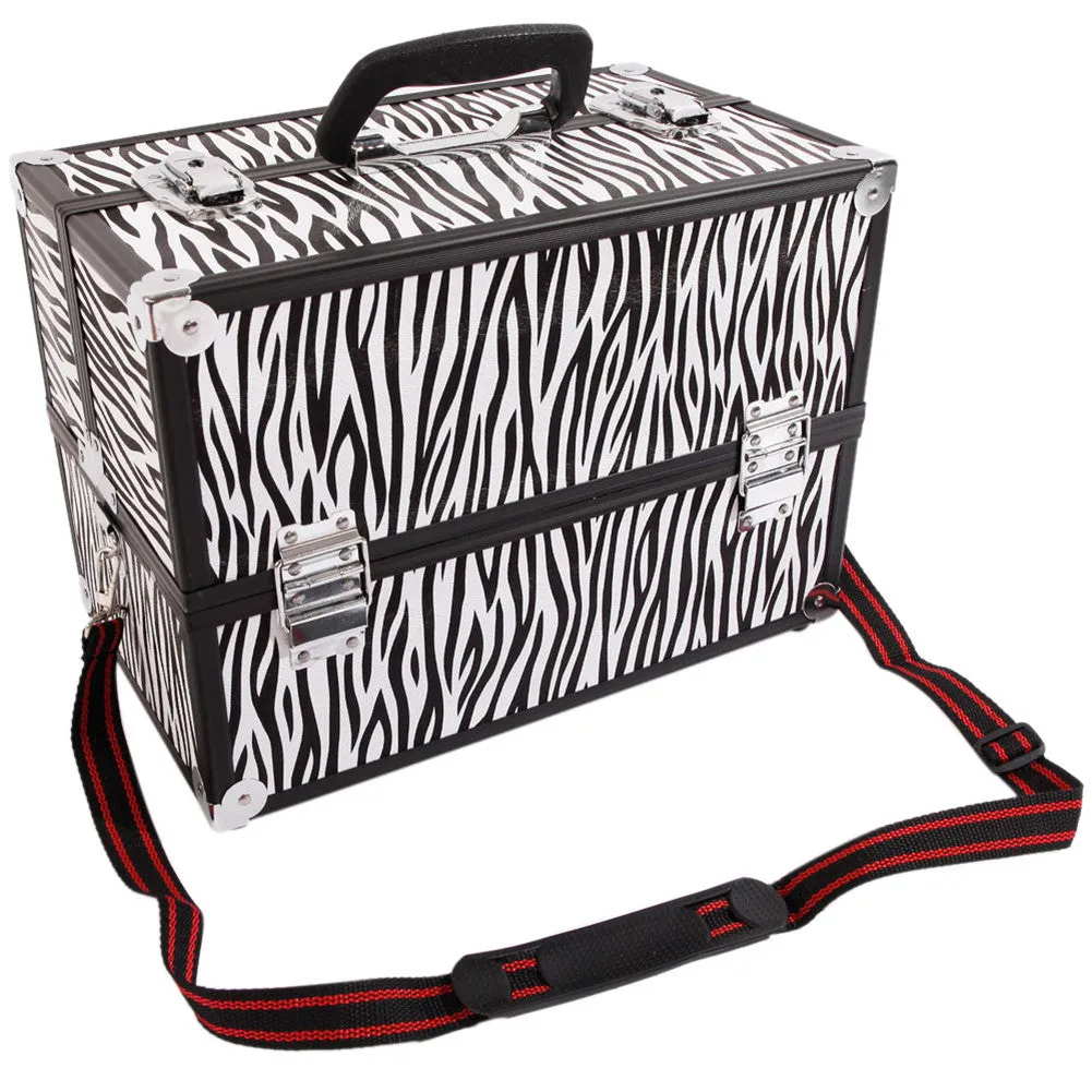 SHININGLOVE Portable Cosmetic Case White Zebra Pattern Makeup Jewelry Box