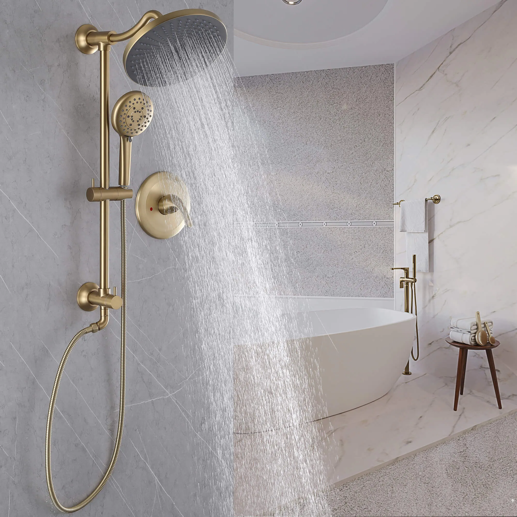 Shower Faucet Set with Rainfall Shower Head and 5-Settings Handheld Shower Spray RB0114