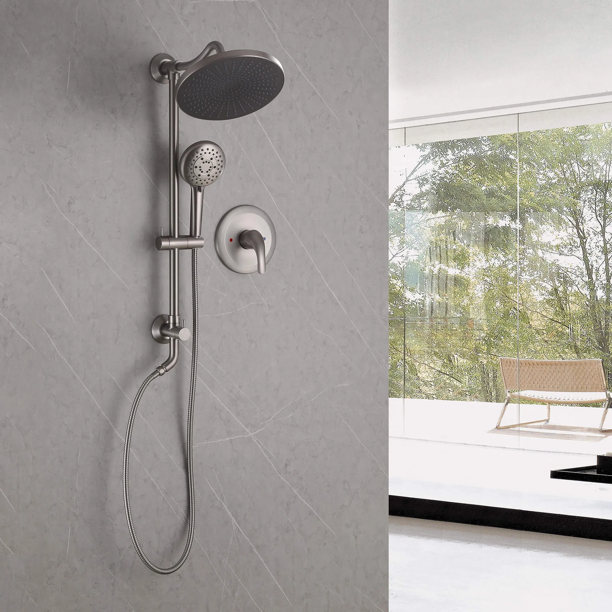Shower Faucet Set with Rainfall Shower Head and 5-Settings Handheld Shower Spray RB0114