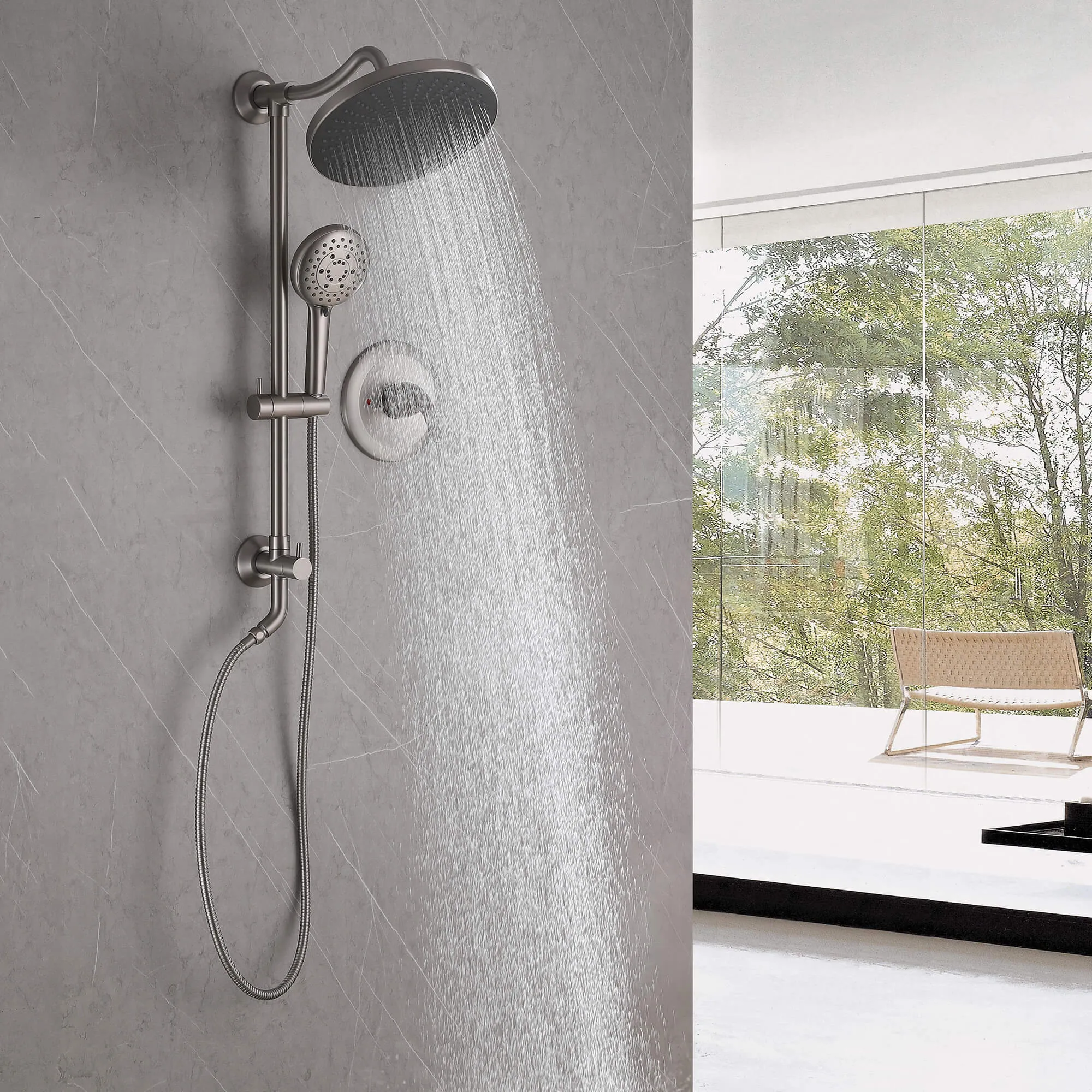 Shower Faucet Set with Rainfall Shower Head and 5-Settings Handheld Shower Spray RB0114