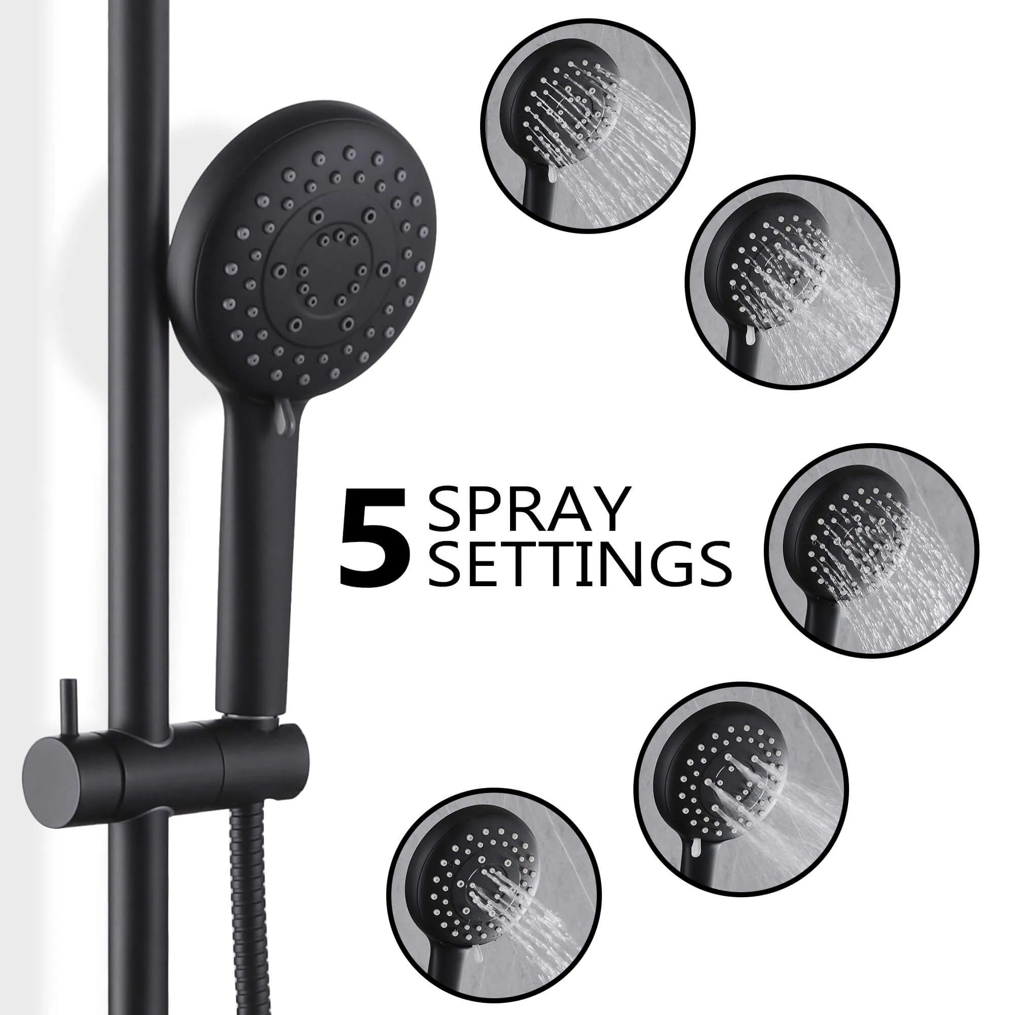 Shower Faucet Set with Rainfall Shower Head and 5-Settings Handheld Shower Spray RB0114