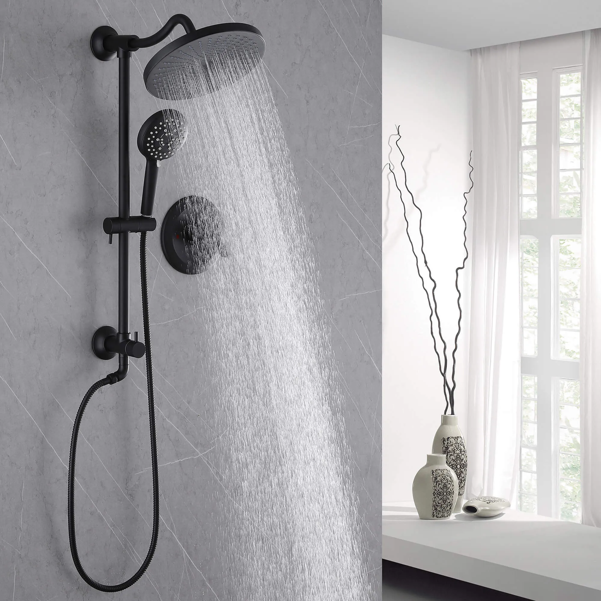 Shower Faucet Set with Rainfall Shower Head and 5-Settings Handheld Shower Spray RB0114
