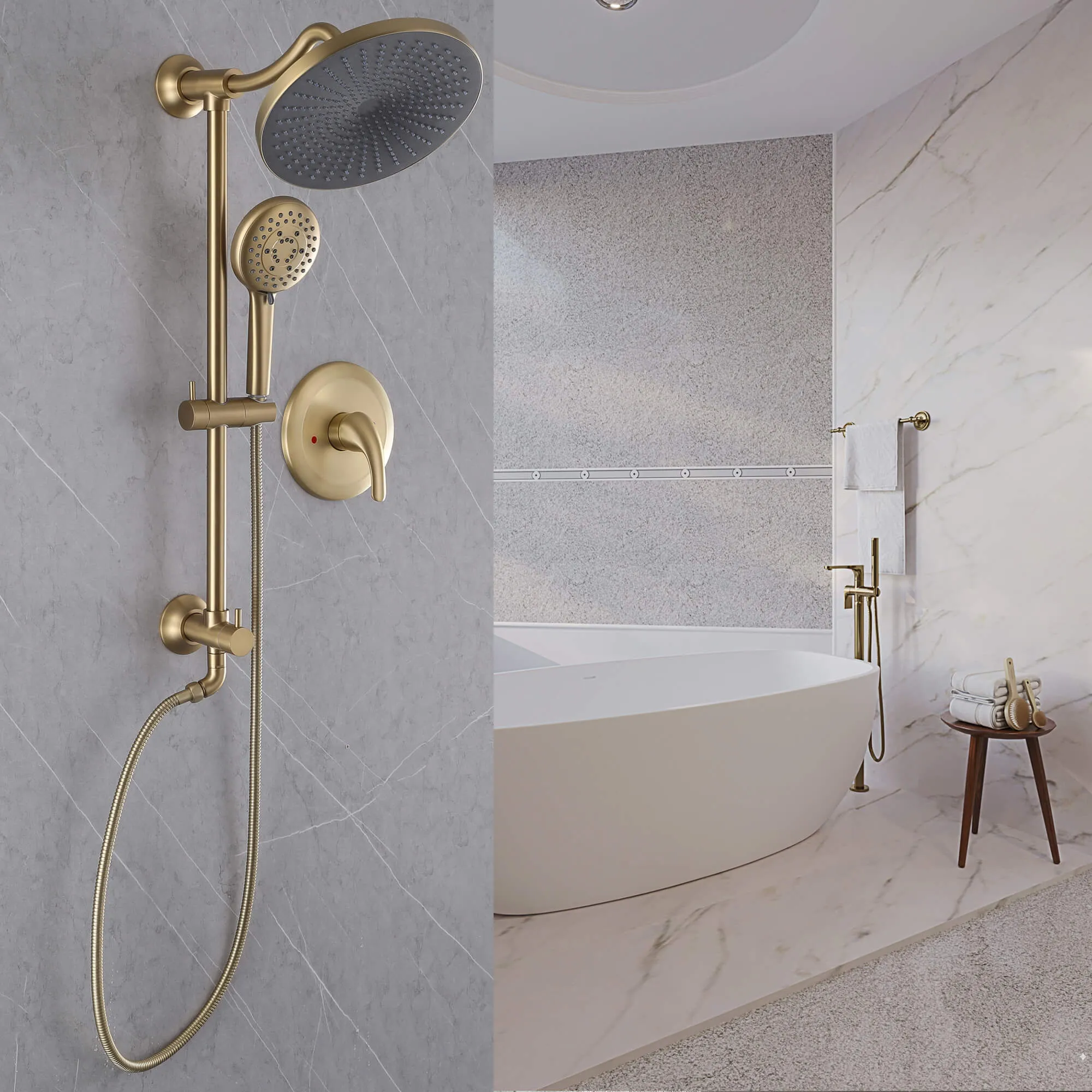 Shower Faucet Set with Rainfall Shower Head and 5-Settings Handheld Shower Spray RB0114