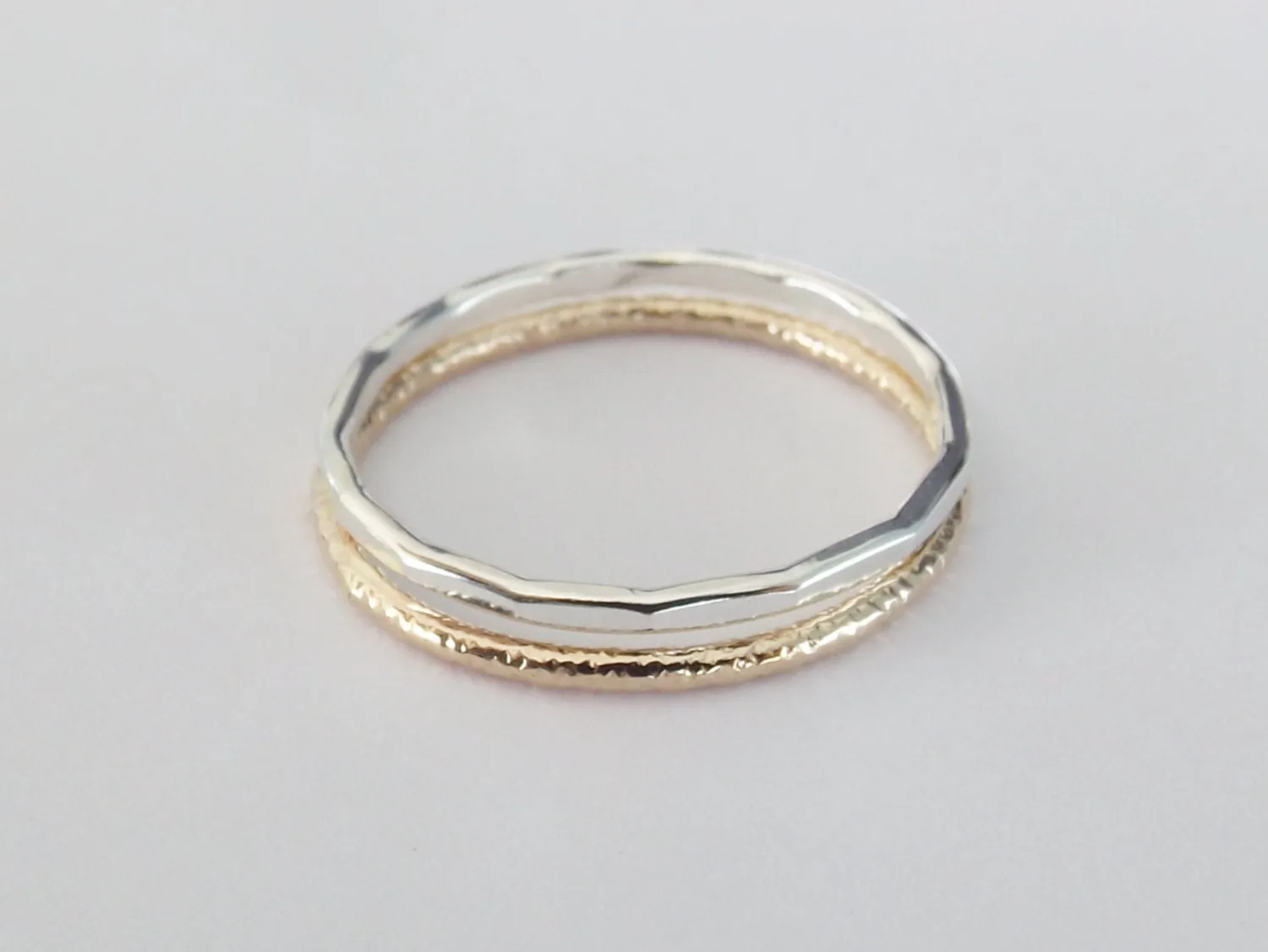 Simple Stacking Set,Mixed Metals Ring Set,Textured Rings,Faceted Ring,Boho Ring Set,Stacking Rings,Boho Chic,Yellow Gold filled and Sterling