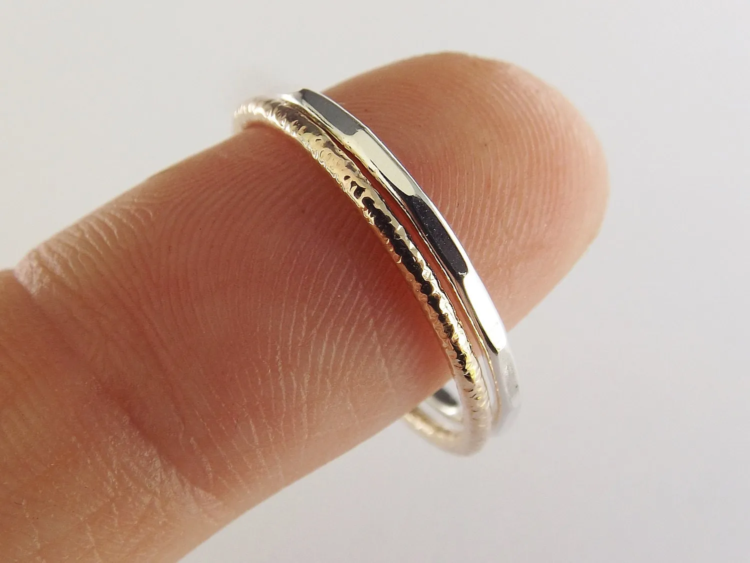 Simple Stacking Set,Mixed Metals Ring Set,Textured Rings,Faceted Ring,Boho Ring Set,Stacking Rings,Boho Chic,Yellow Gold filled and Sterling