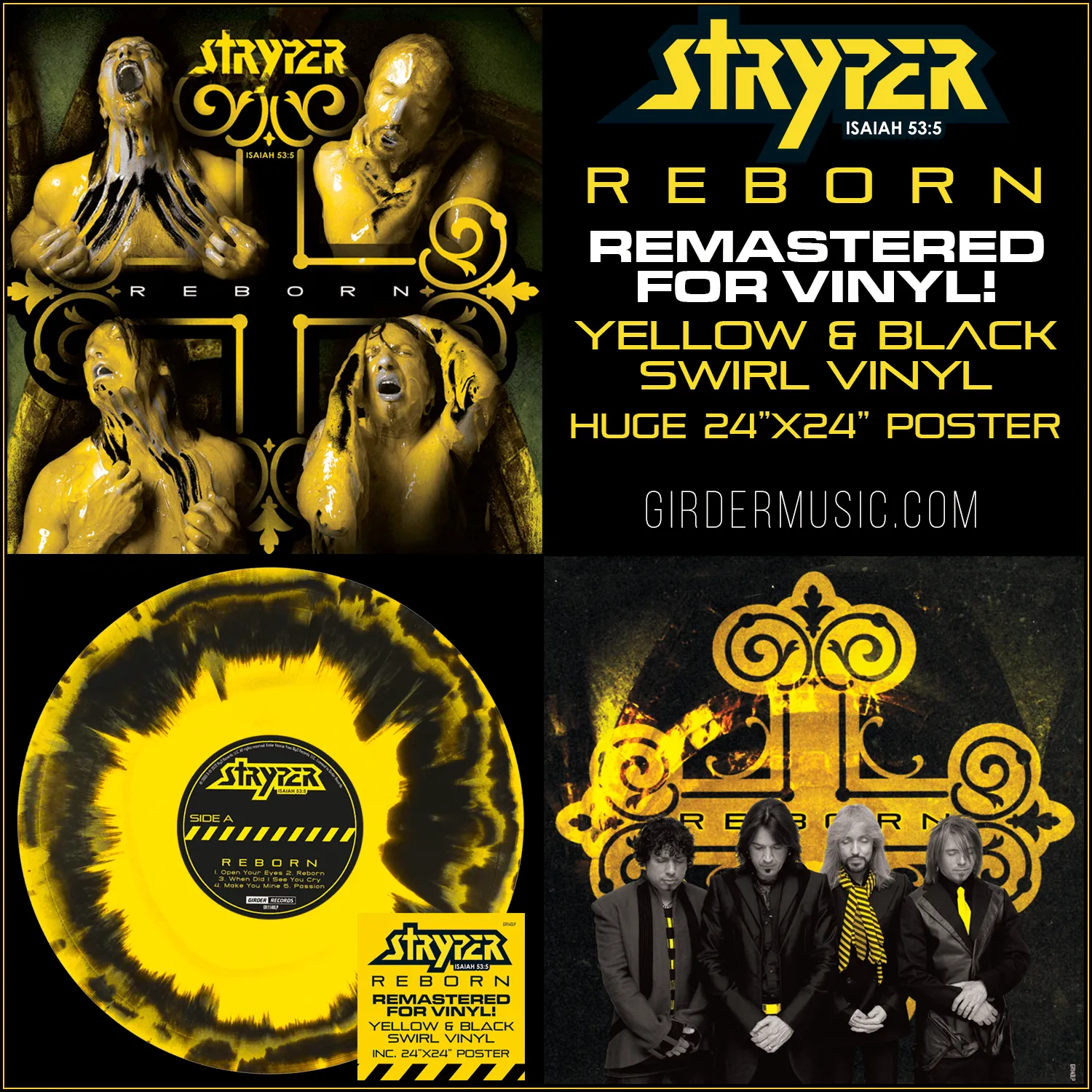 STRYPER - REBORN (Vinyl) Yellow & Black Swirl 2022 GIRDER RECORDS (Legends of Rock) Remastered !!!BENT CORNER!!!