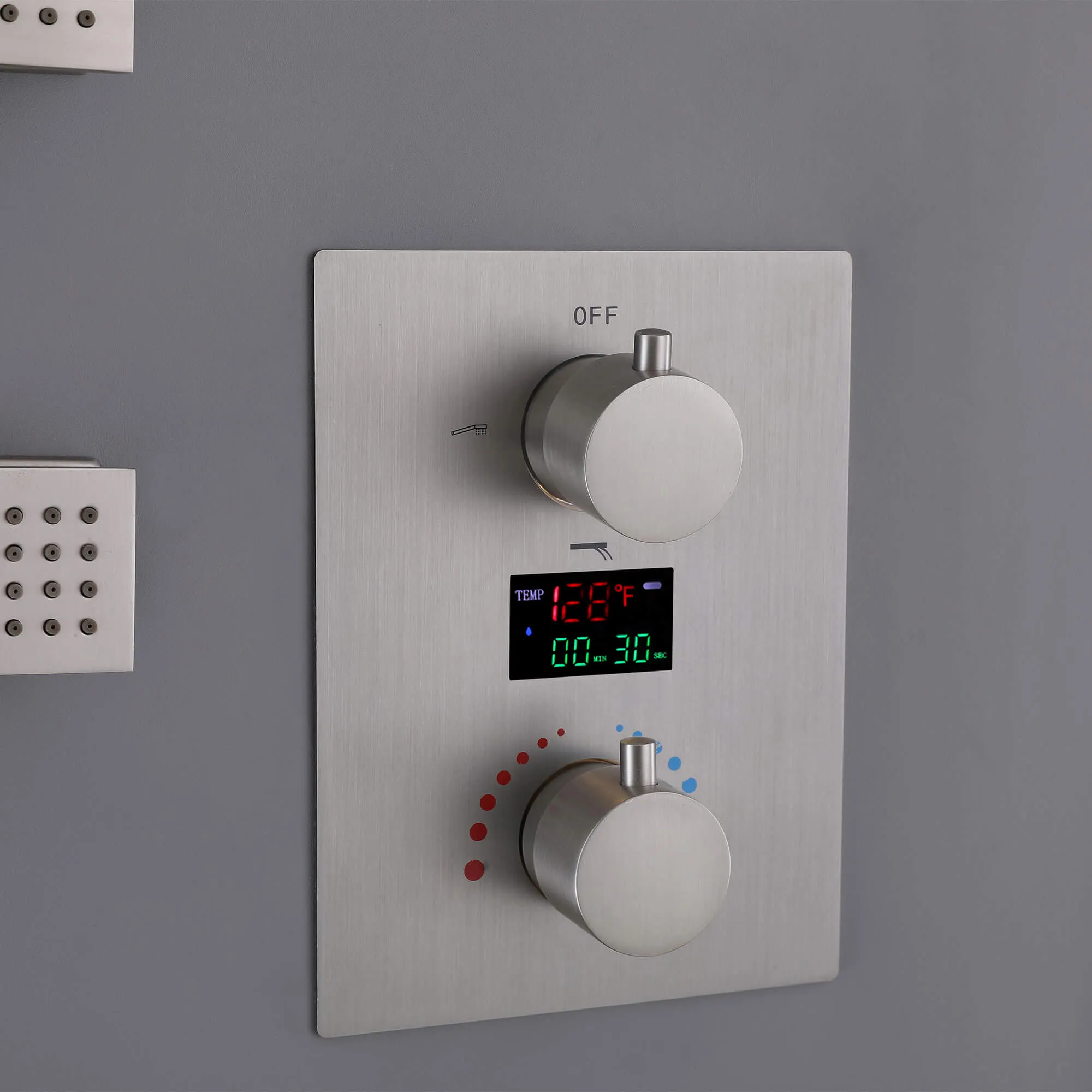 Thermostatic Shower System with Temperature Display Valve and Body Jets JK0106
