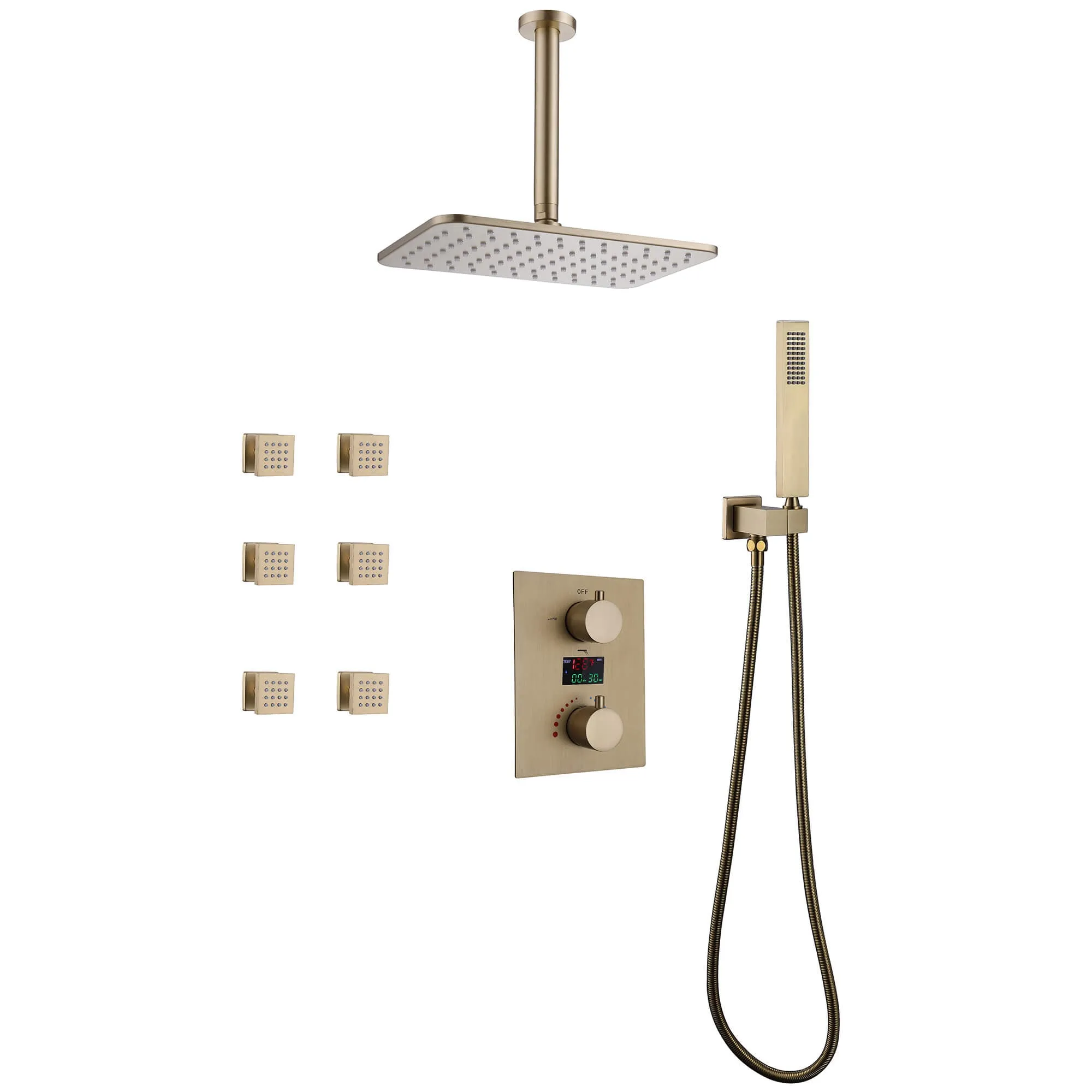 Thermostatic Shower System with Temperature Display Valve and Body Jets JK0106