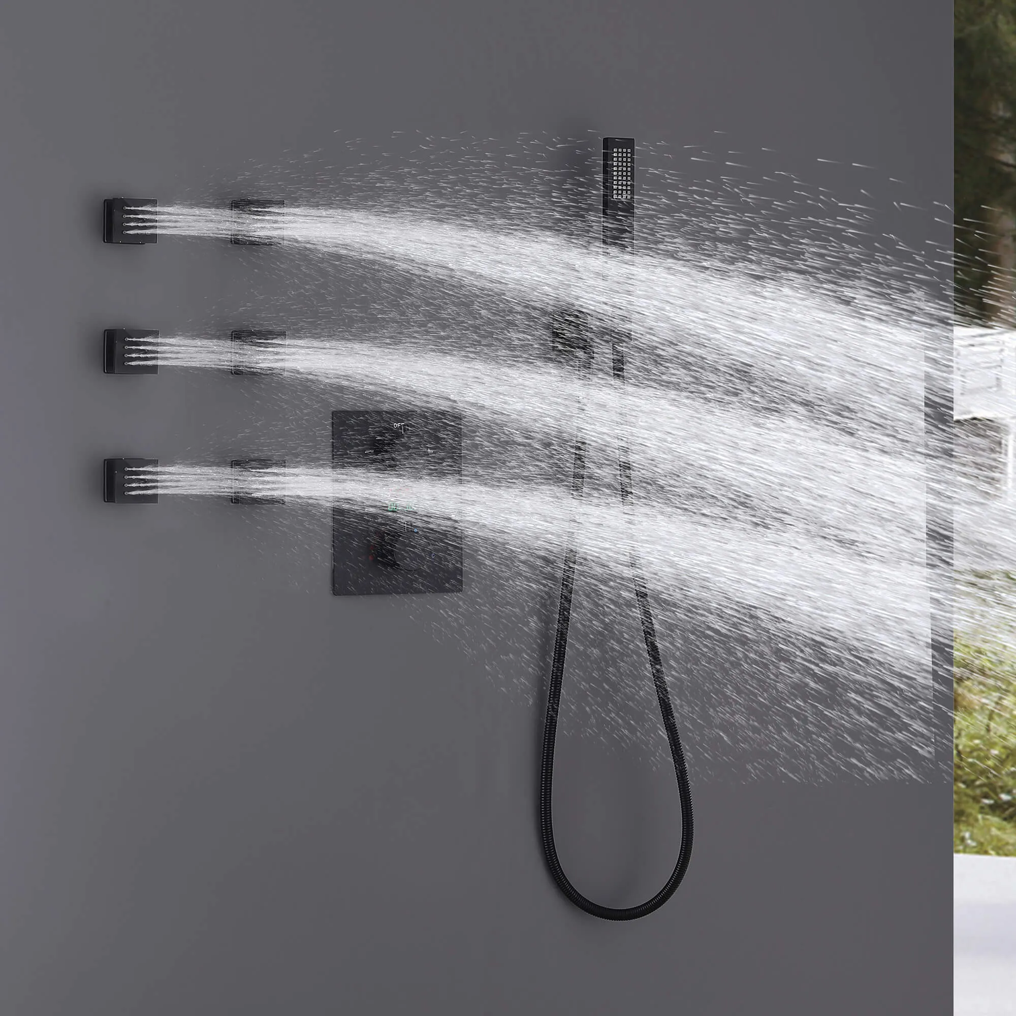 Thermostatic Shower System with Temperature Display Valve and Body Jets JK0106