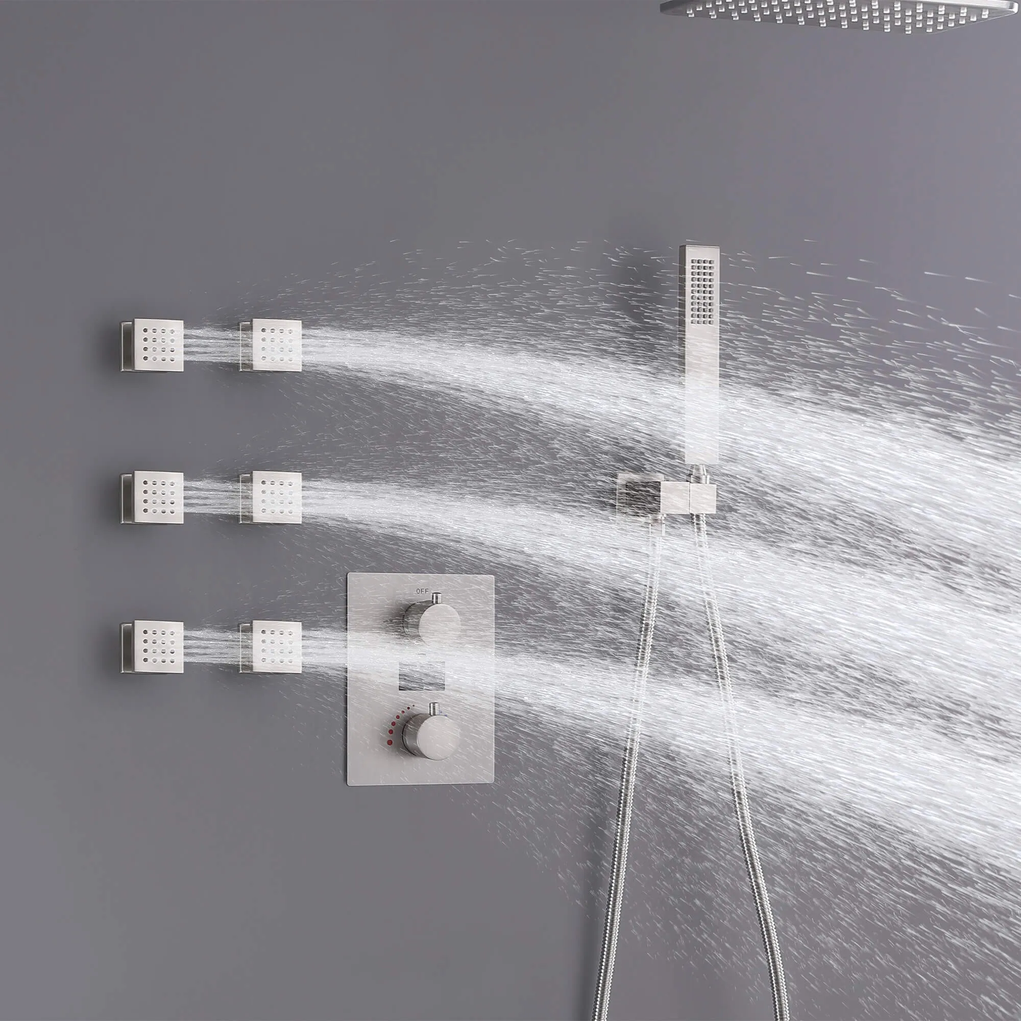 Thermostatic Shower System with Temperature Display Valve and Body Jets JK0106