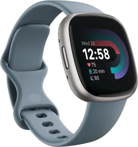 Versa 4 Fitness Smartwatch with Daily Readiness, GPS, 24/7 Heart Rate, 40  Exercise Modes, Sleep Tracking and More, Waterfall Blue/Platinum, One Size (S & L Bands Included)