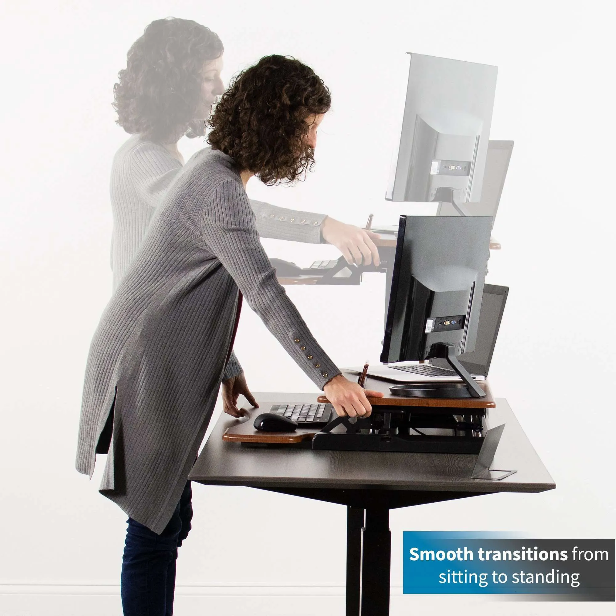 VIVO Wood-Colored Height-Adjustable Standing Desk Converter Sit-Stand Riser, DESK-V000KA