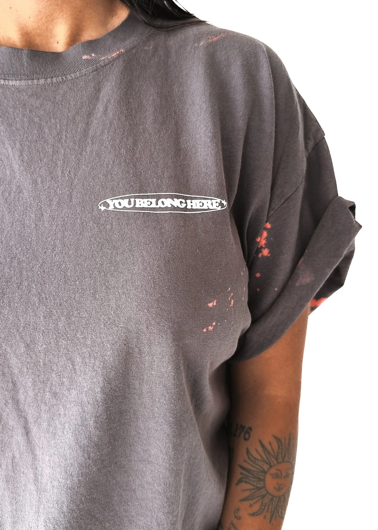 YOU BELONG HERE BLEACHED OUT SIDE SLIT TEE