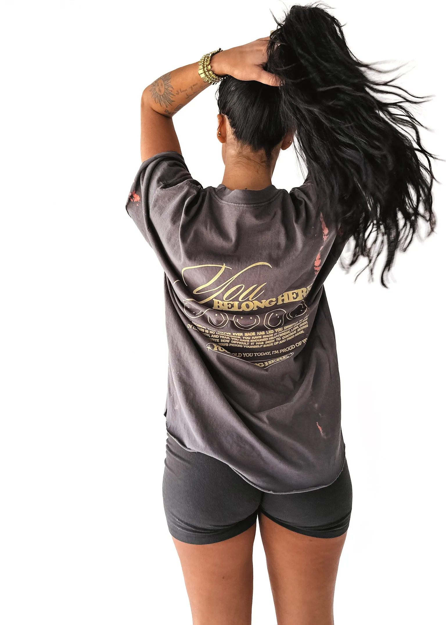 YOU BELONG HERE BLEACHED OUT SIDE SLIT TEE